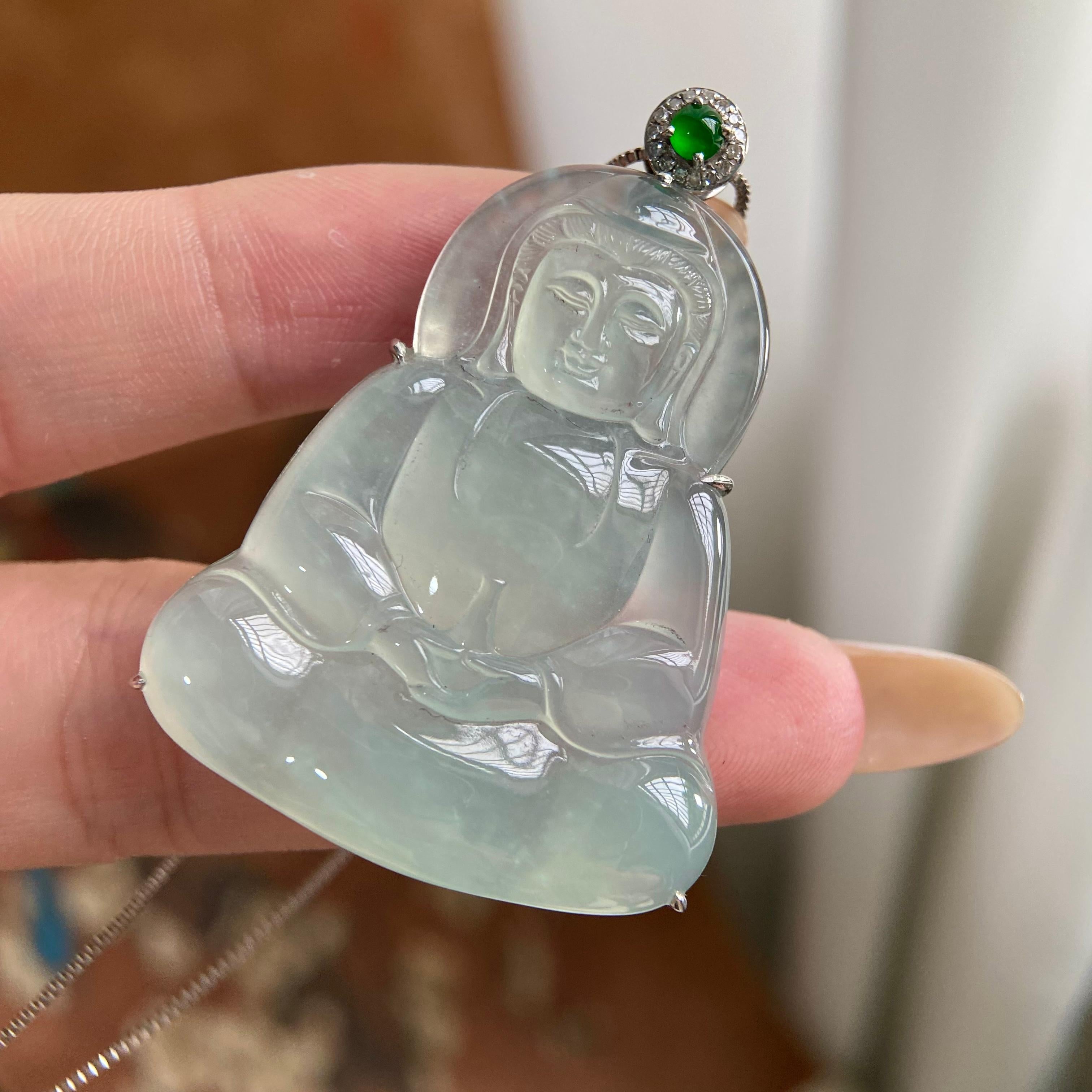 18k金钻镶冰种晴底观音吊坠（yc223931）