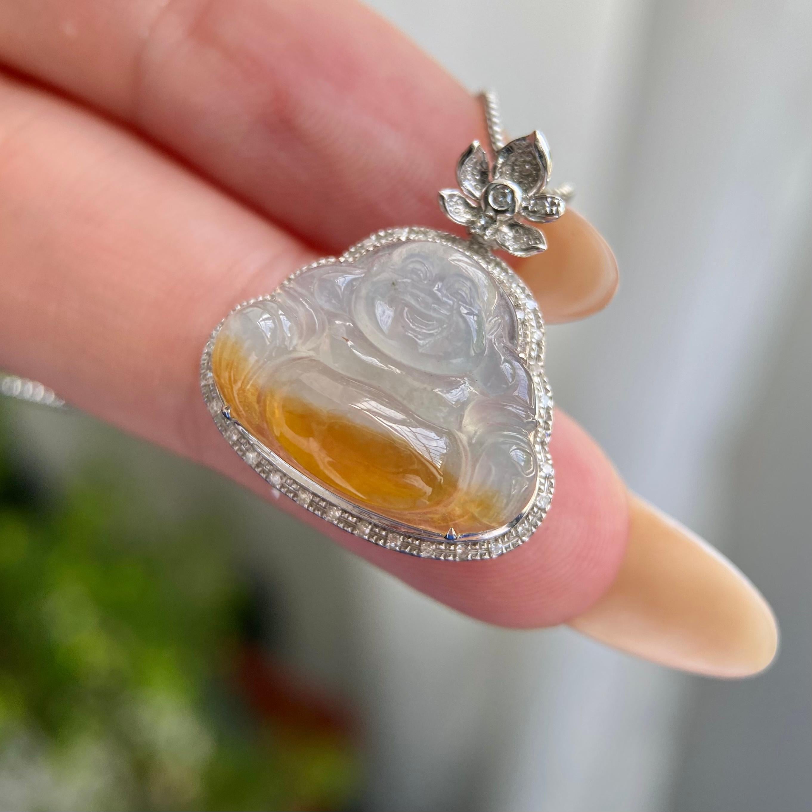 18k金钻镶冰种黄翡佛公吊坠（yc217186）