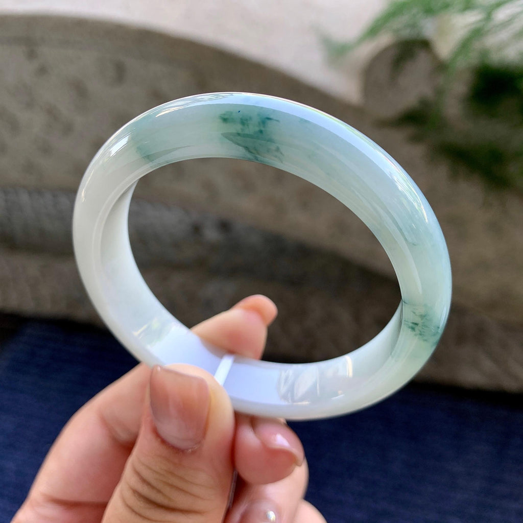 细糯种飘蓝花正圈平安镯 52圈口 天然缅甸A货翡翠（yc501089）