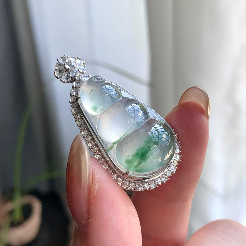 18k金钻镶冰种飘花福豆吊坠（yc263867）