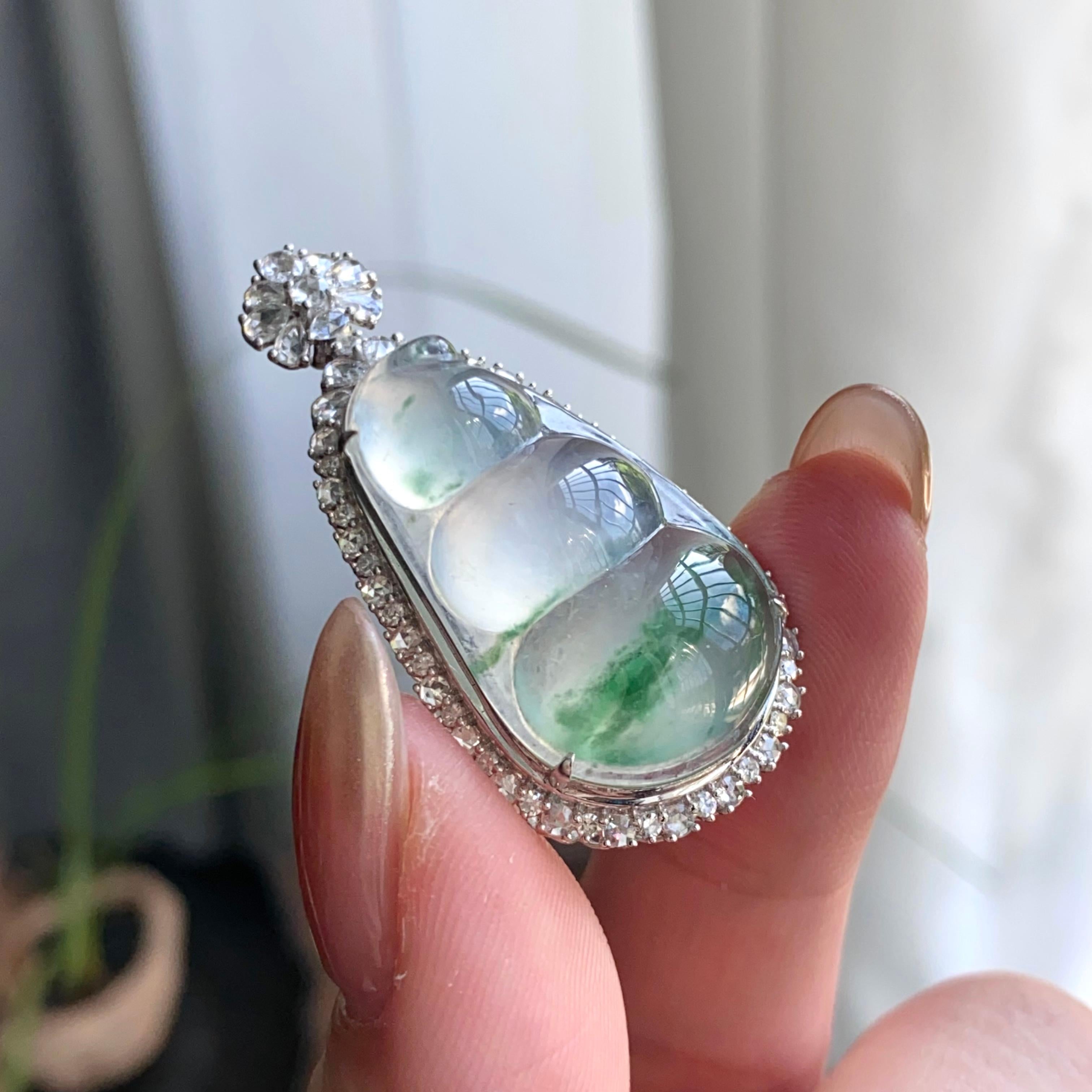 18k金钻镶冰种飘花福豆吊坠（yc263867）