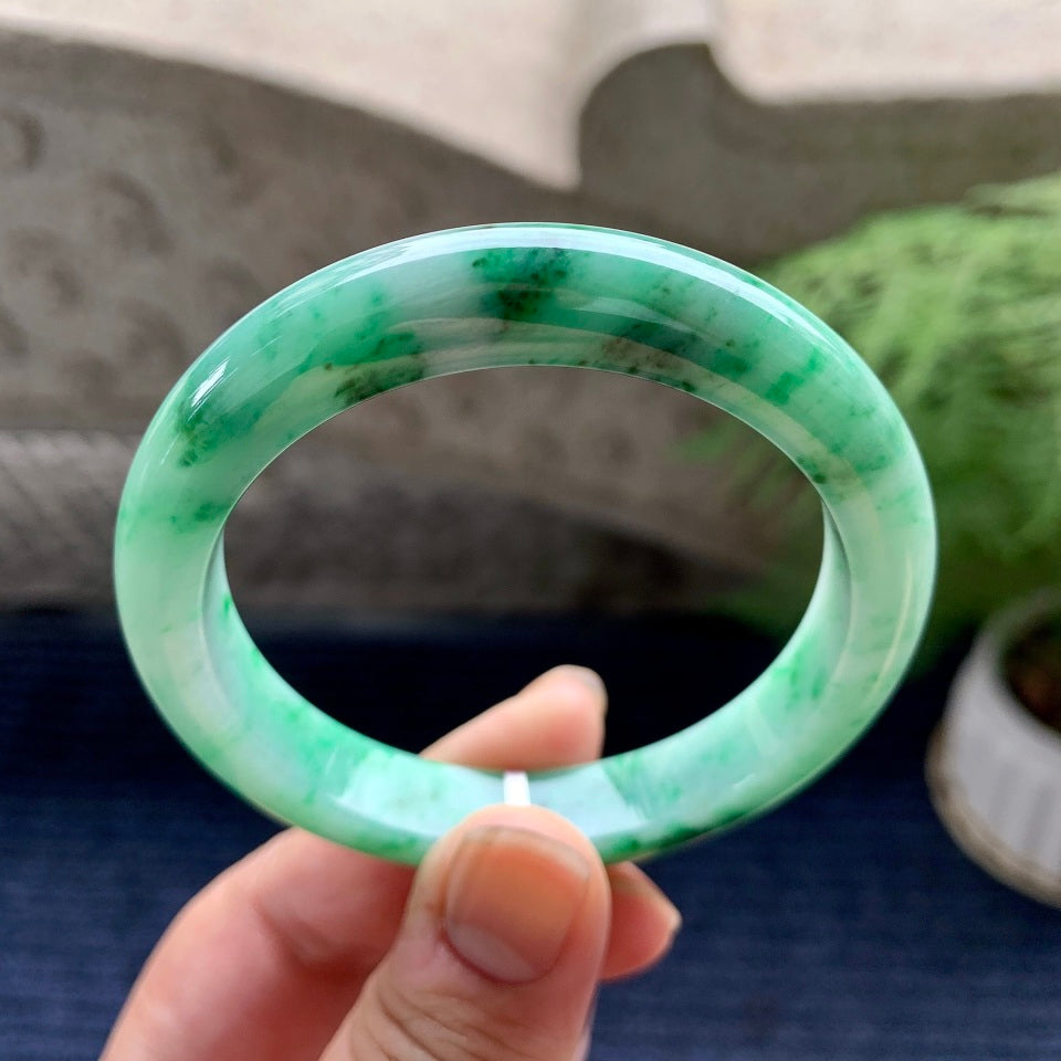 糯种飘绿花平安镯（53.8mm）（yc088380）