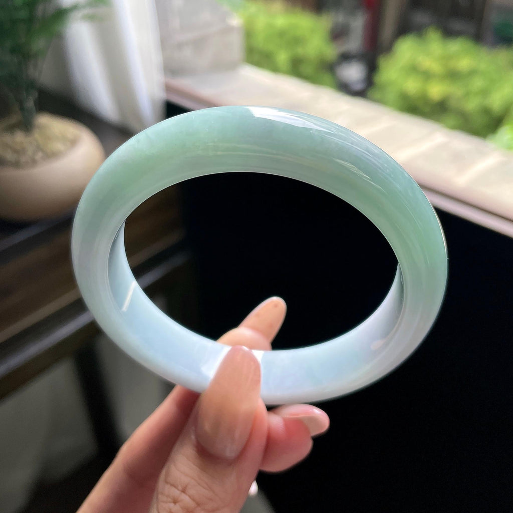 大圈口 糯种果绿正圈平安镯 59圈 天然缅甸A货翡翠（yc693156）