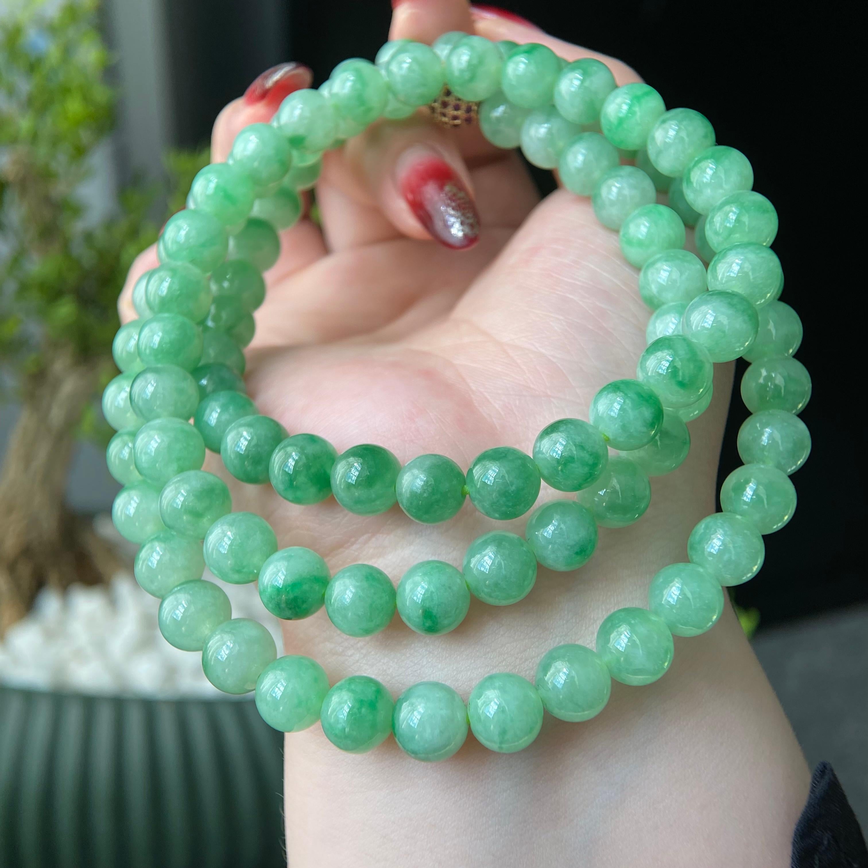 糯冰种满绿珠链（90颗）（yc213105）