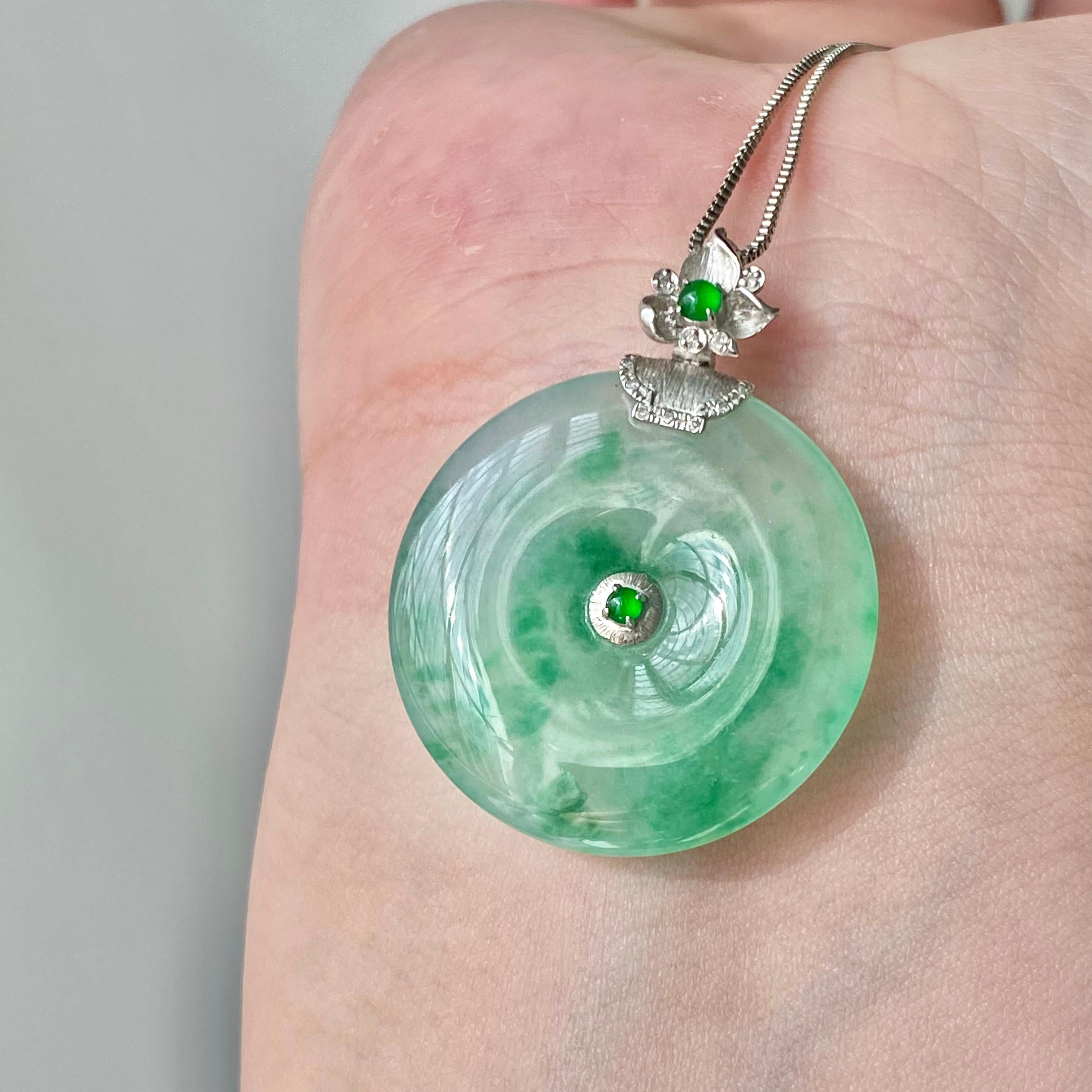 18k金钻镶冰种飘花平安扣吊坠（yc204864）