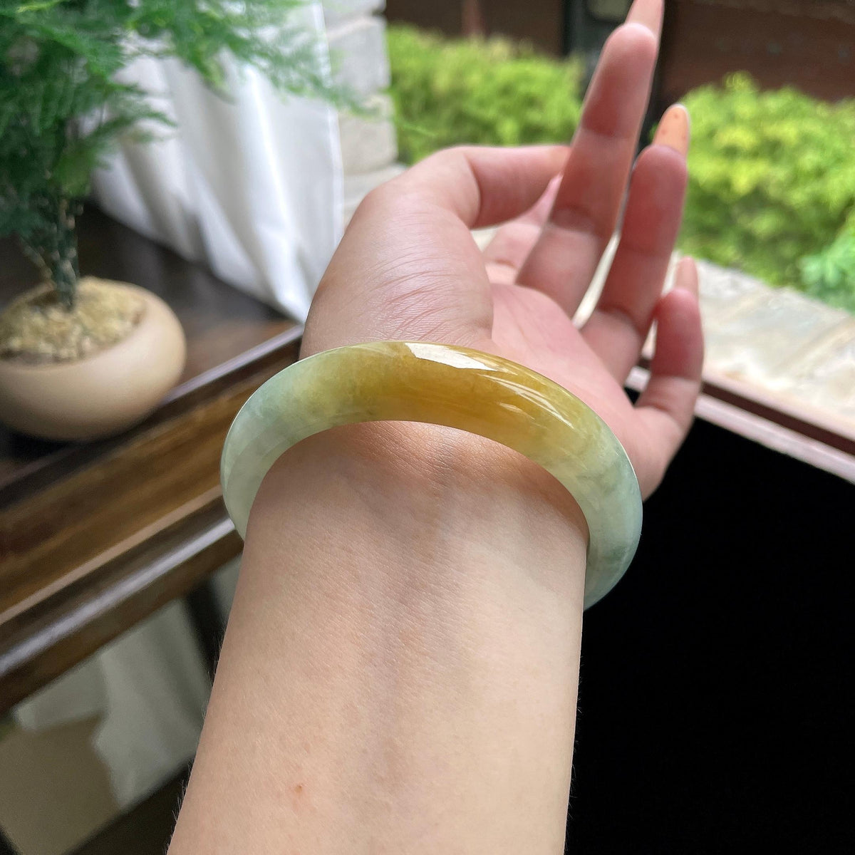 细糯种黄翡正圈平安镯 57圈 天然缅甸A货翡翠（yc693187）