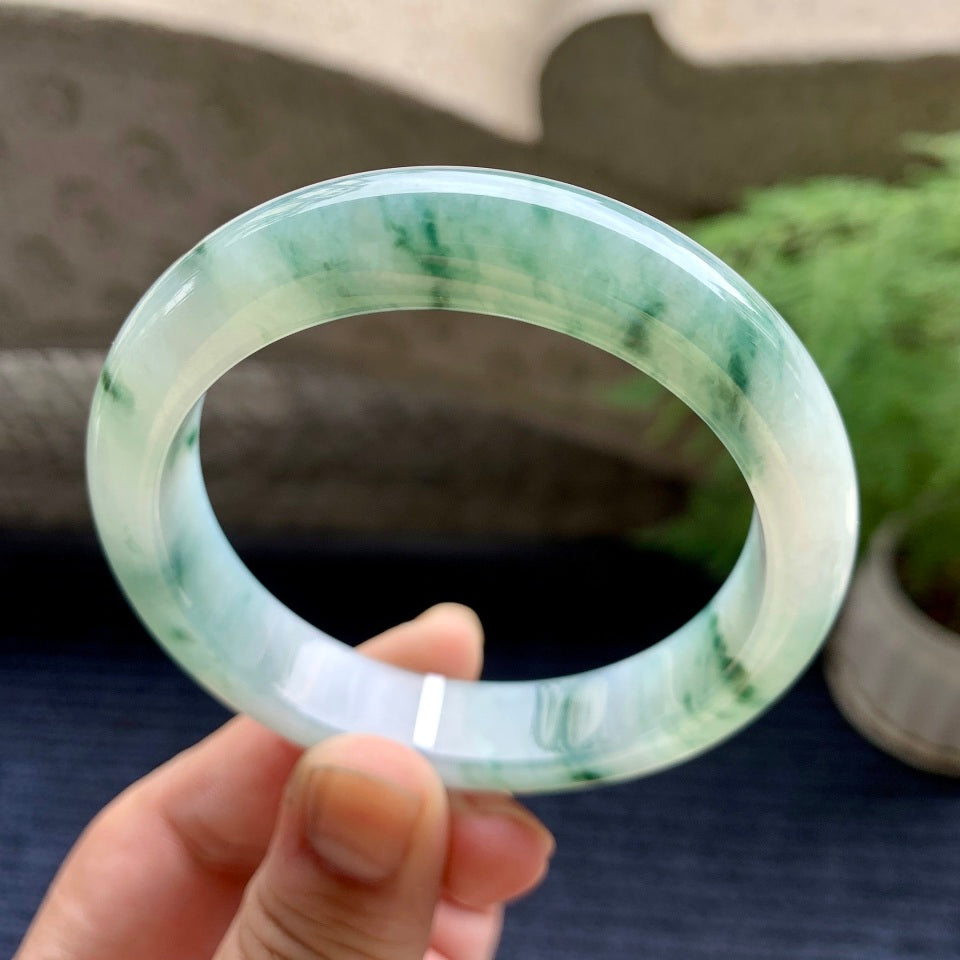 细糯种飘蓝绿花平安镯（55.8mm）（yc107777）
