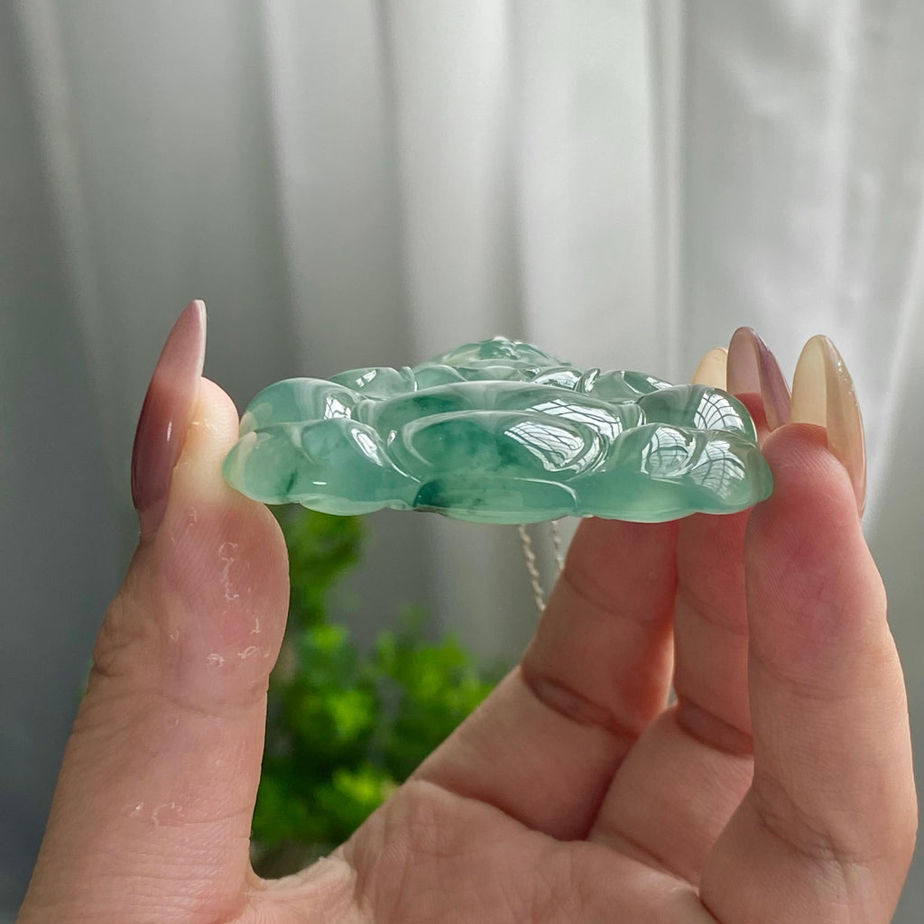 18k金镶冰种湖水绿飘花观音吊坠（yc201006）