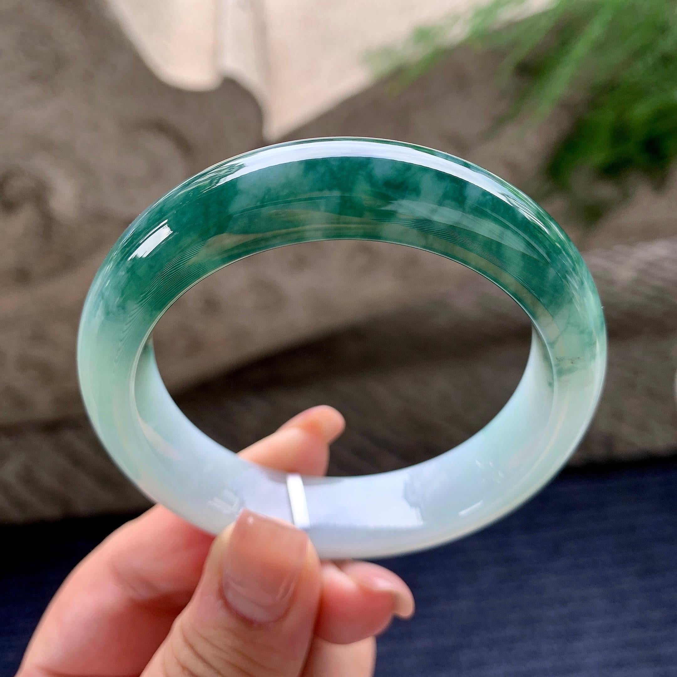 细糯种飘蓝花正圈平安镯 55.2圈口 天然缅甸A货翡翠（yc536202）