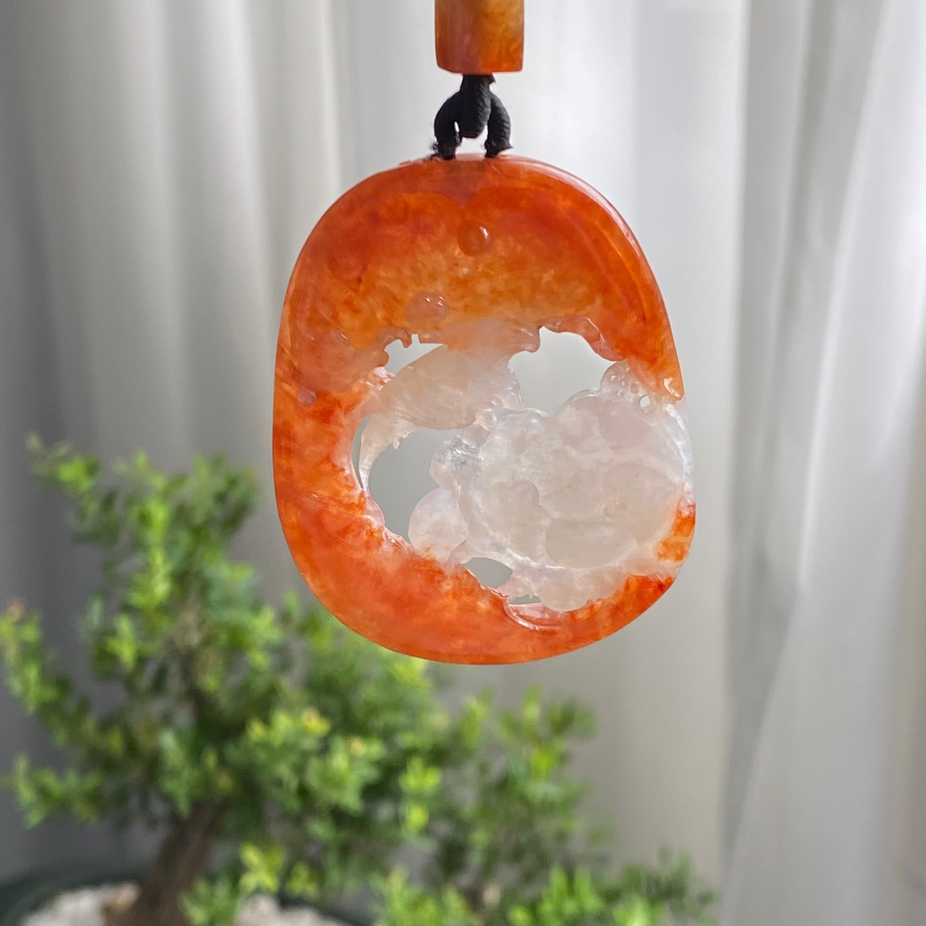 糯冰种黄翡花鸟牌吊坠（yc199628）