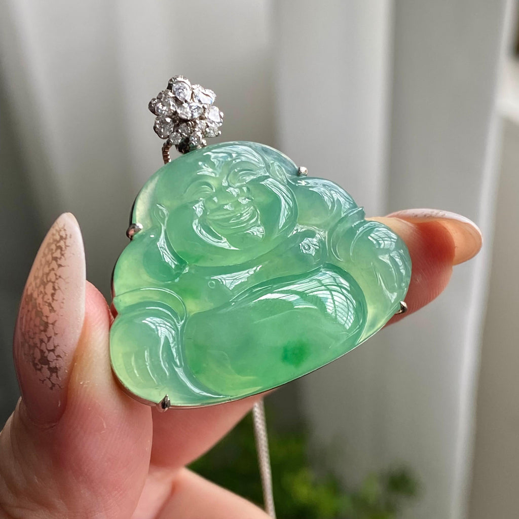 18k金钻镶冰种满绿佛公吊坠（yc206477）