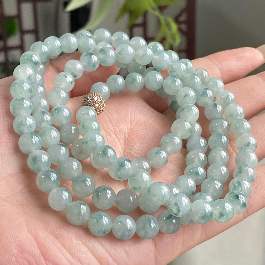 糯冰种飘花珠链（108颗）（yc196863）