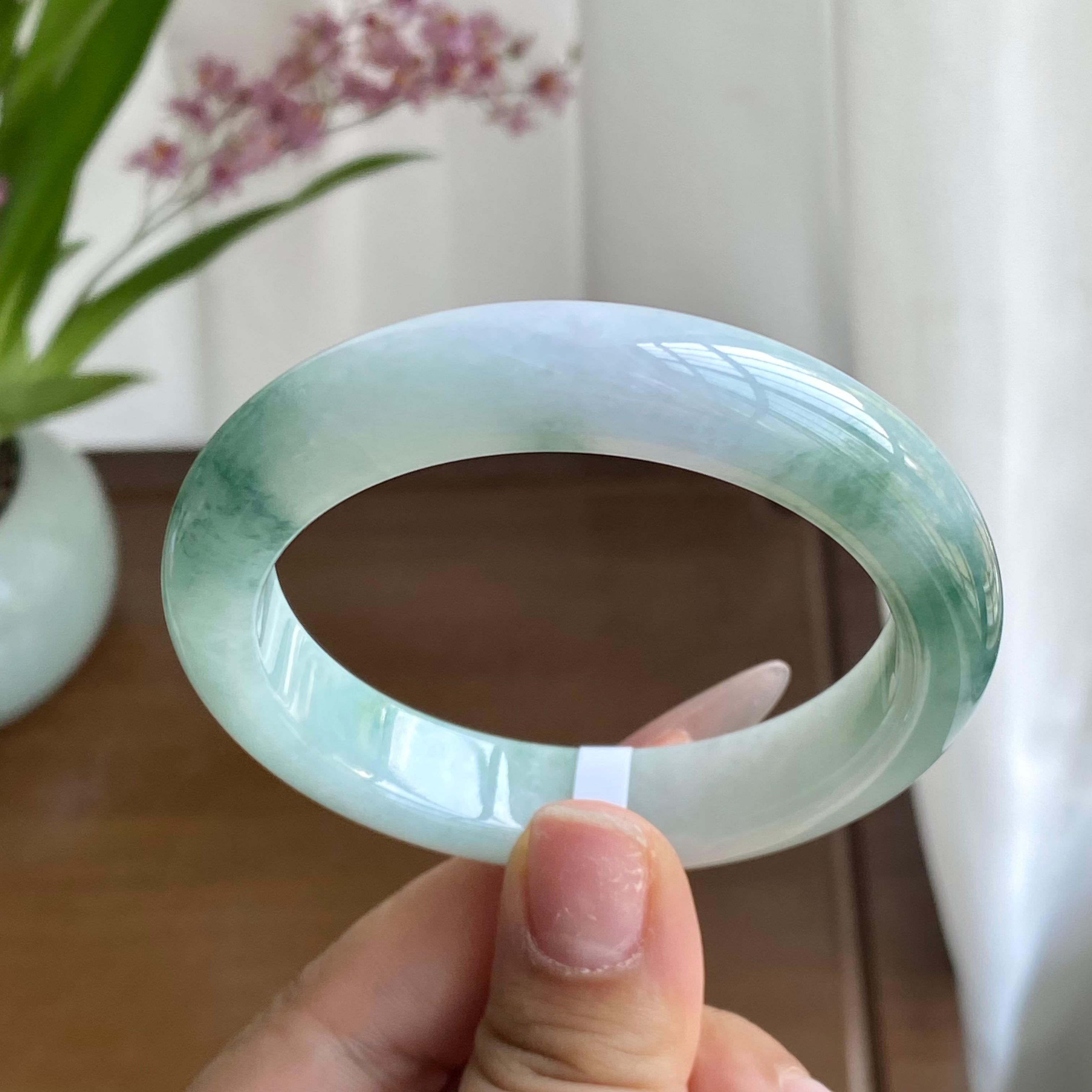 糯冰种飘花手镯（54圈）（yc298307）