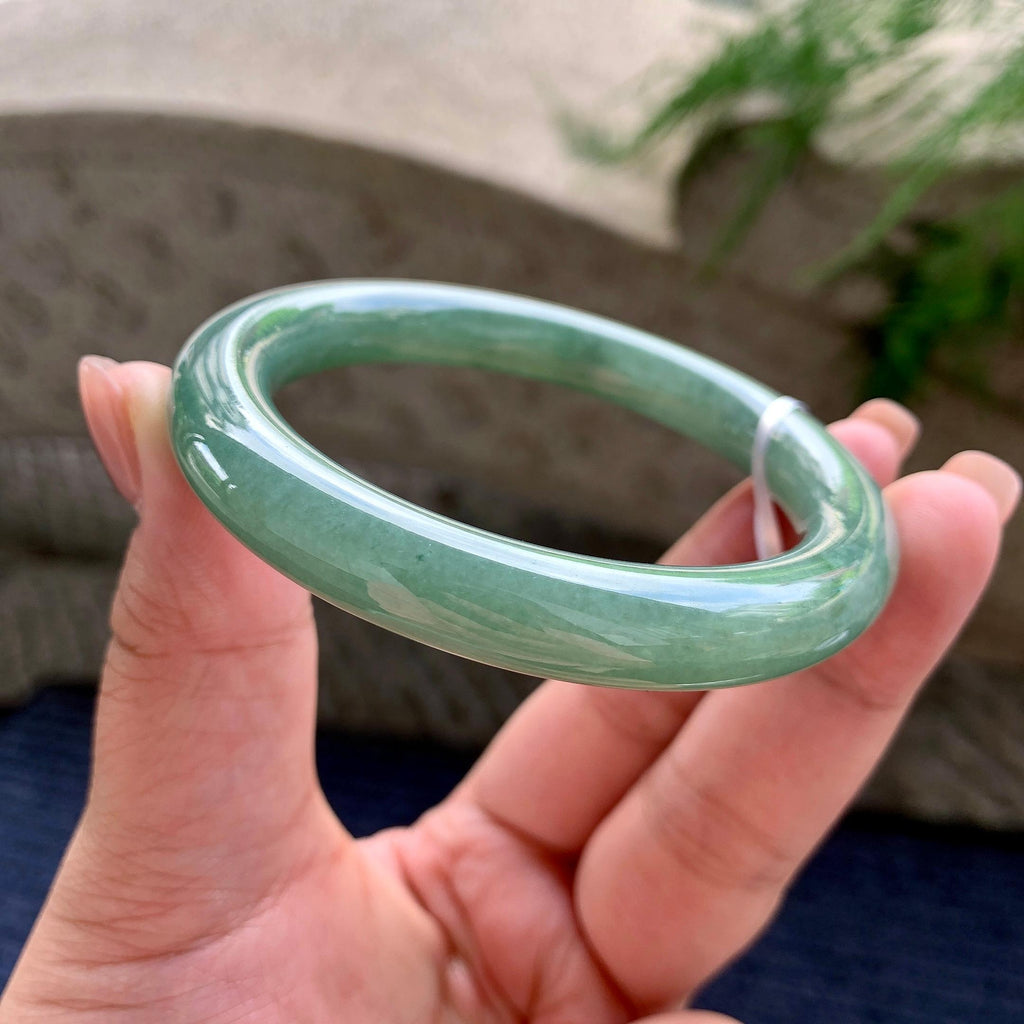 细糯种油青圆条手镯 56.2圈口 天然缅甸A货翡翠（yc496399）