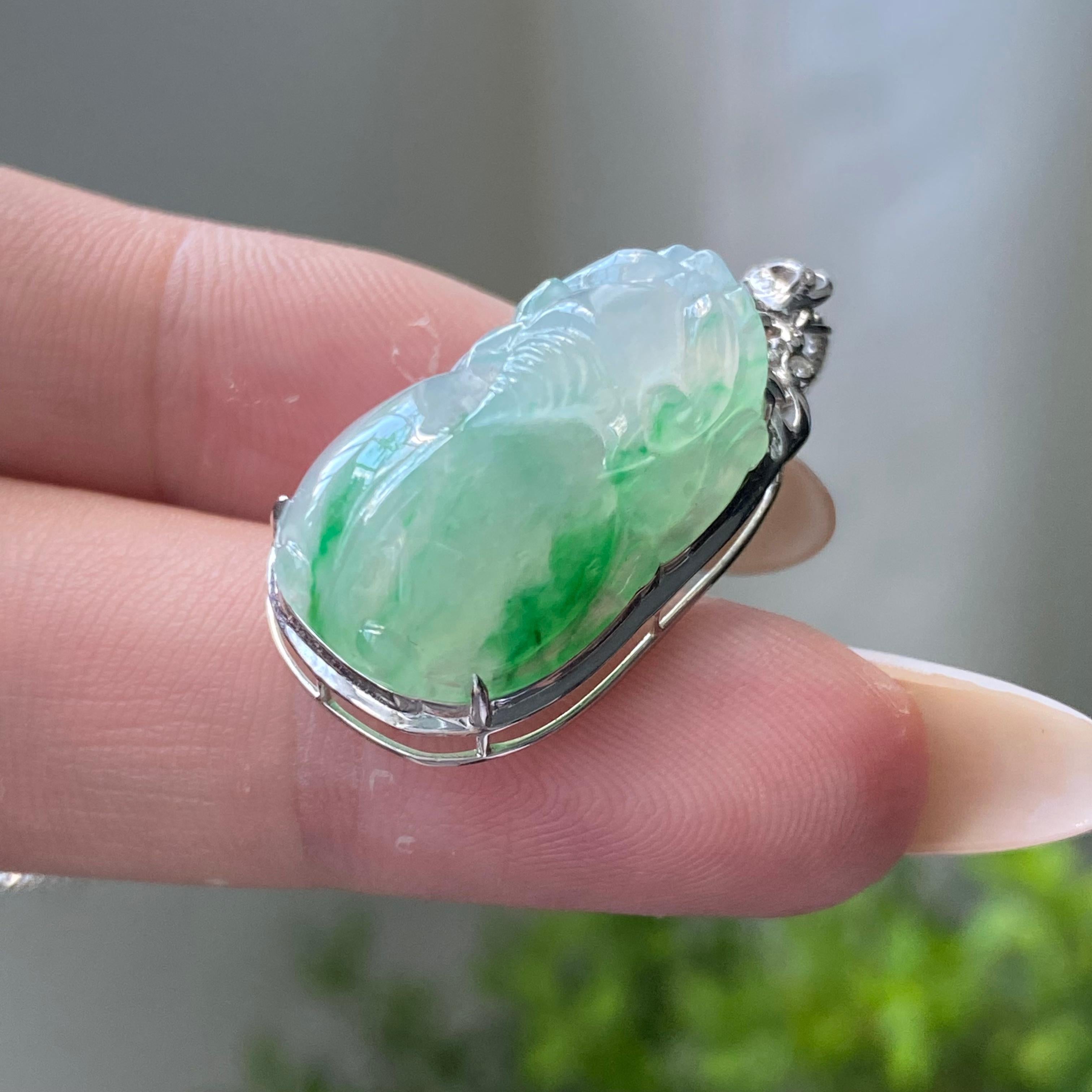 18k金钻镶冰种飘花貔貅吊坠（yc204842）