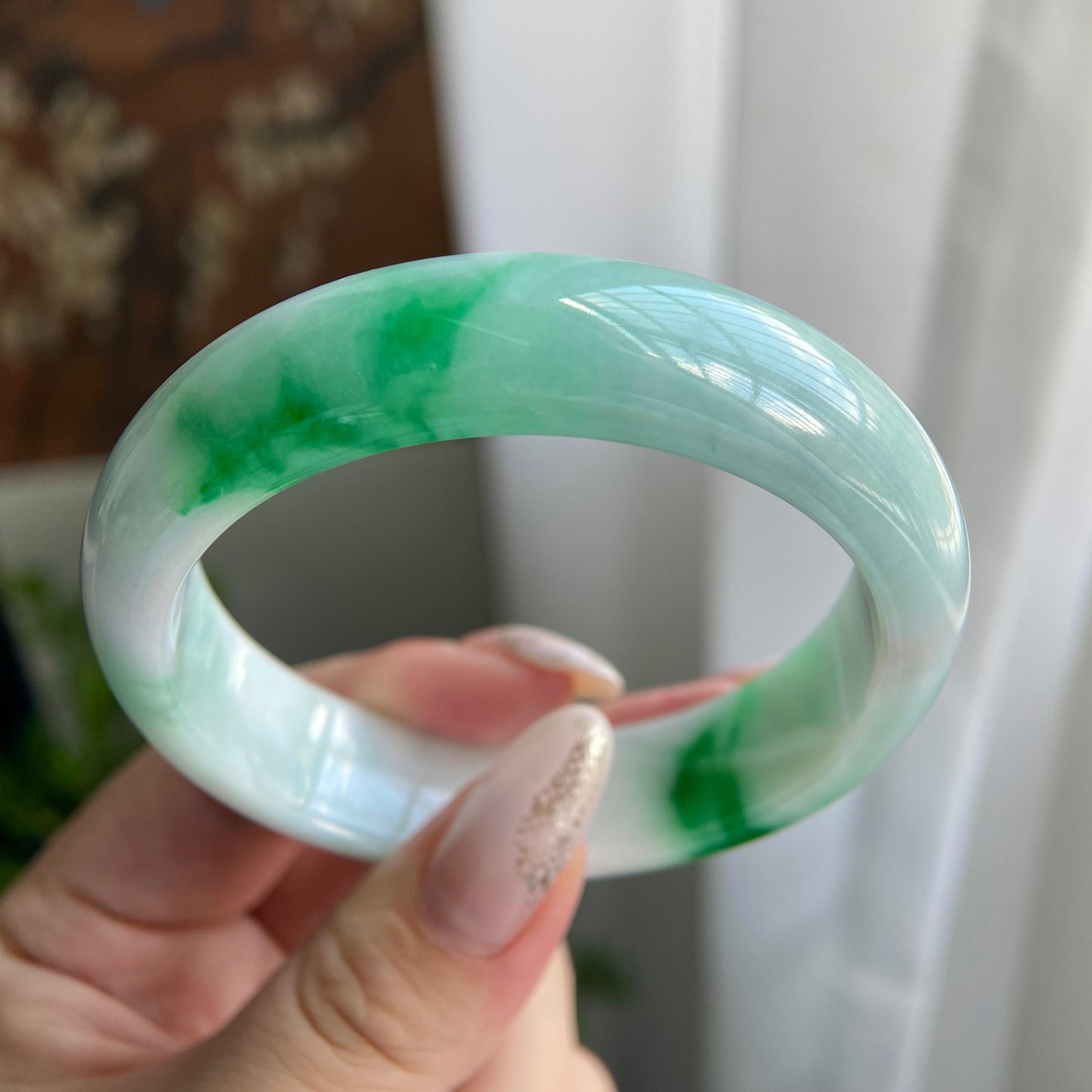 细糯种白底青平安镯（56圈）（yc211674）