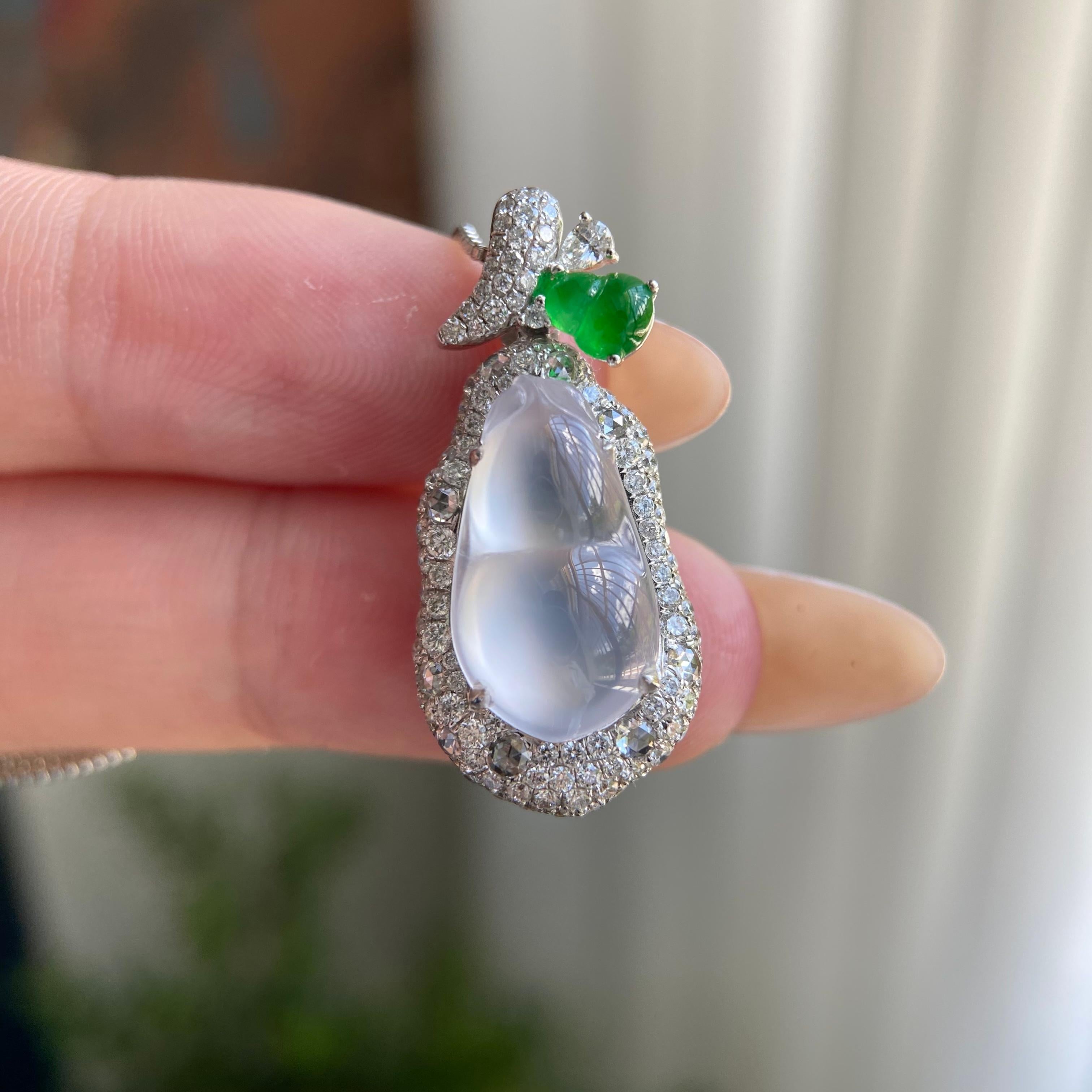 18k金钻镶冰玻种白月光福豆吊坠（yc209948）