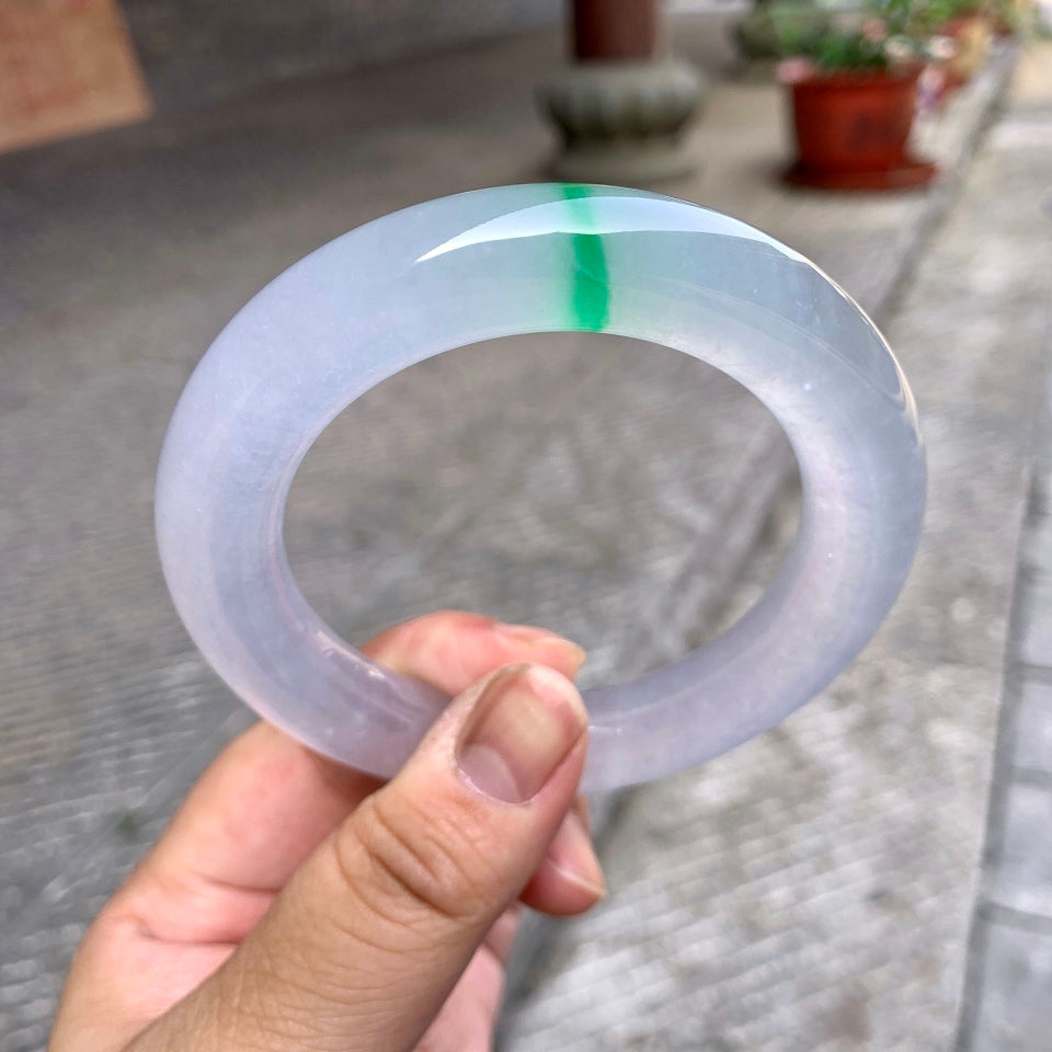 高冰种飘阳绿圆条手镯（58.5mm）（yc094210）