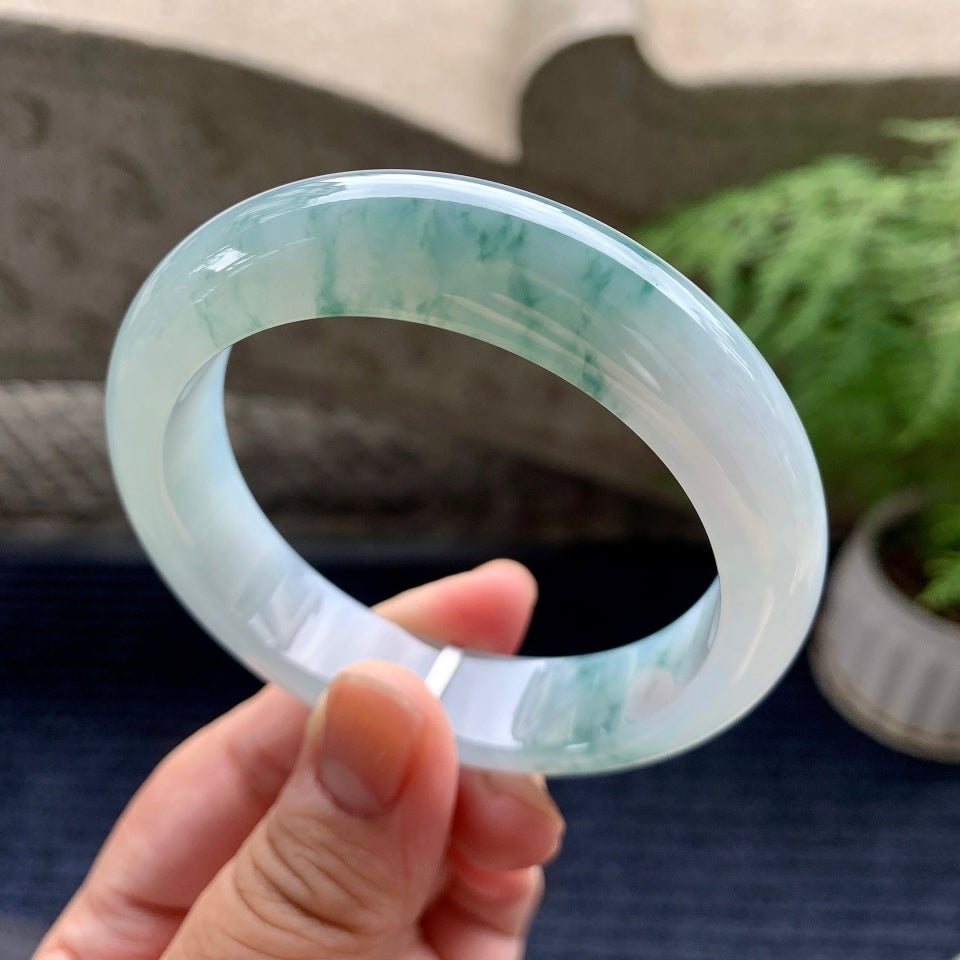糯冰种飘花平安镯（56.8mm）（yc097814）