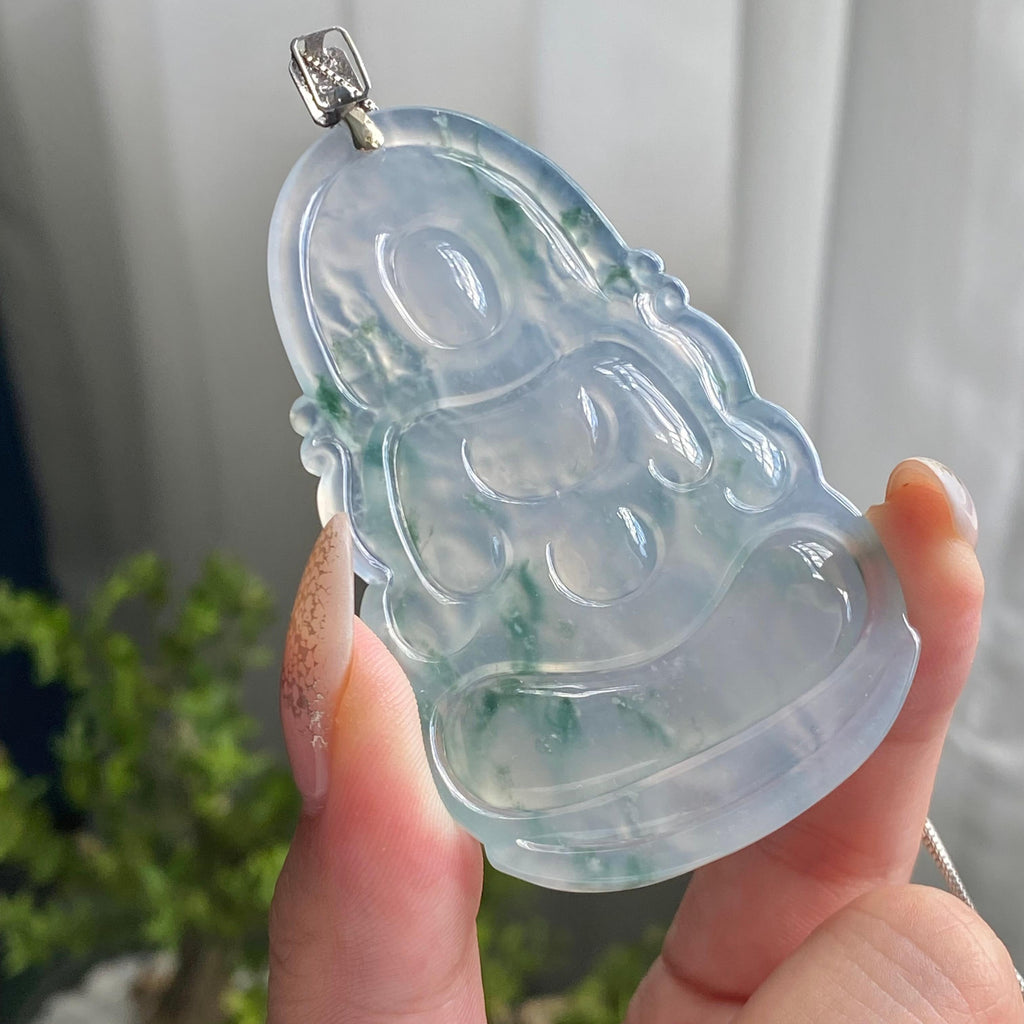 18k金钻镶冰种飘花观音吊坠（yc214689）