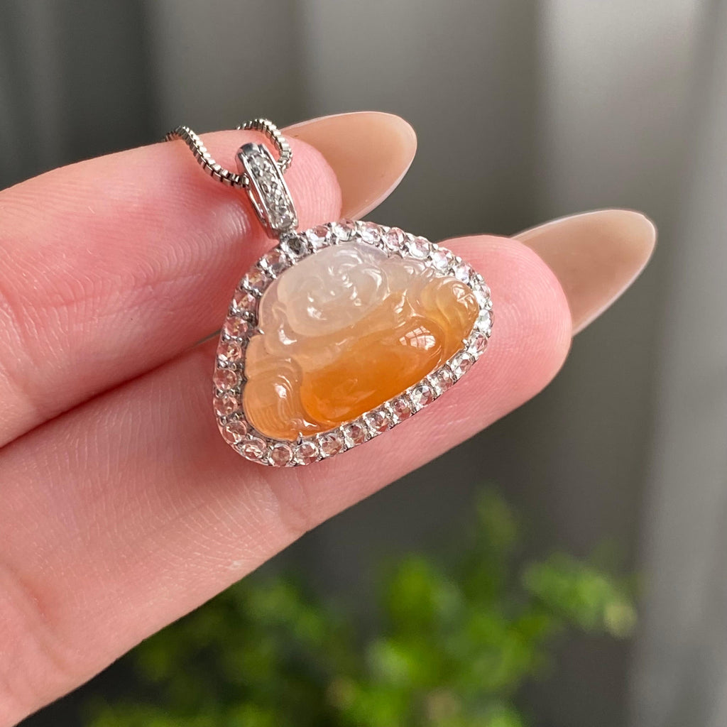 18k金钻镶冰种黄翡佛公吊坠（yc204876）