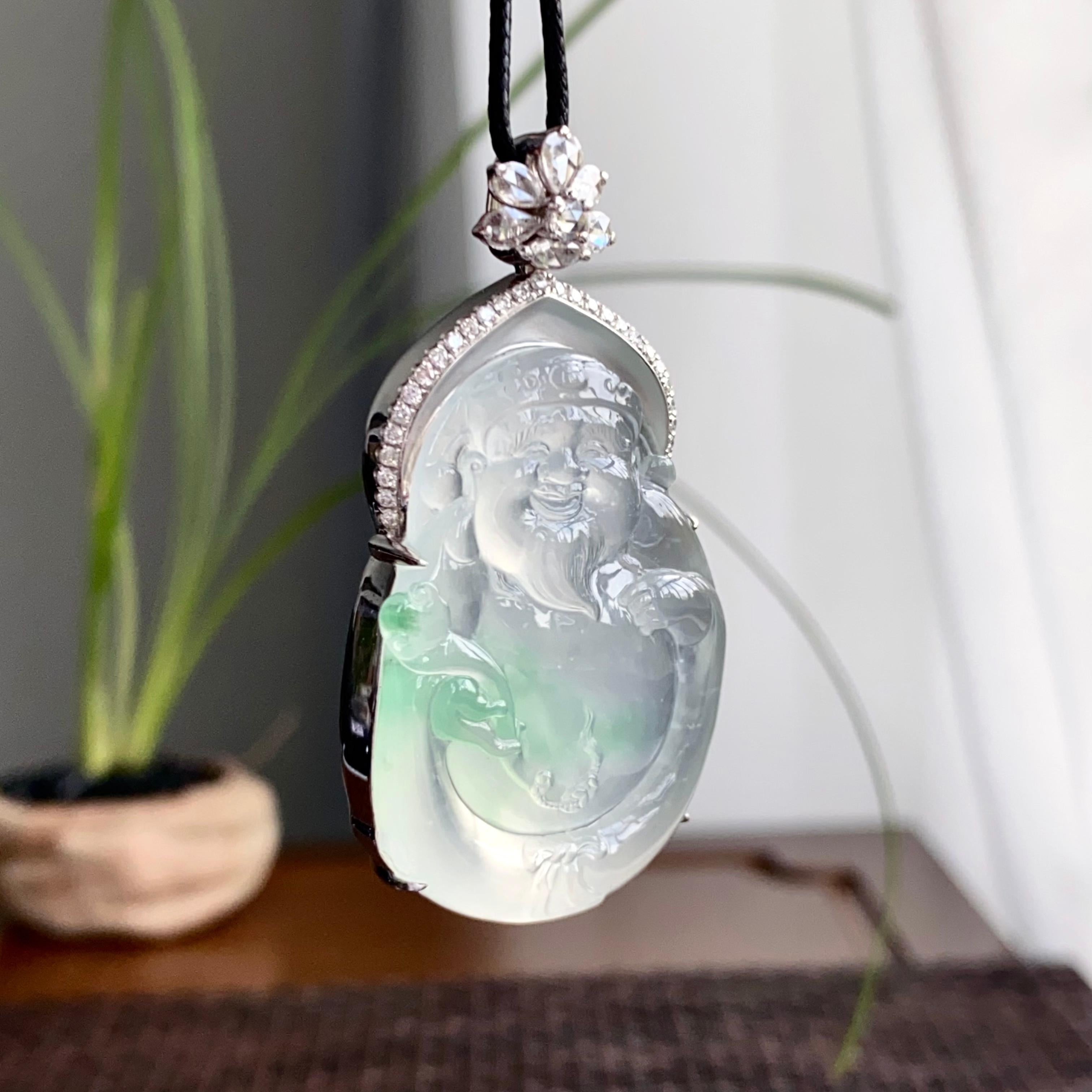 18k金钻镶冰种飘花财神吊坠（yc250290）