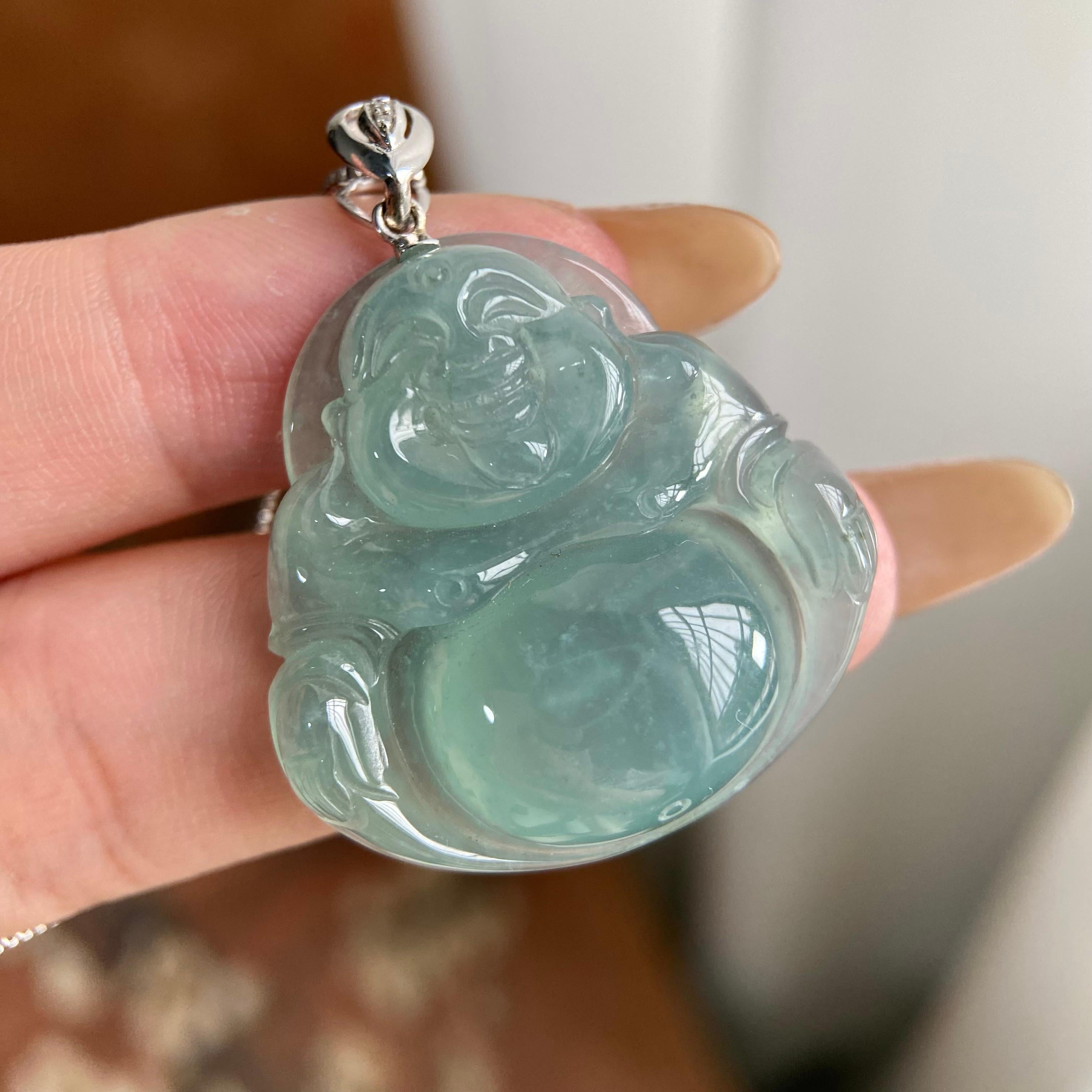 18k金钻镶冰种蓝底佛公吊坠（yc223796）