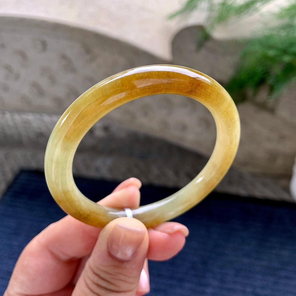 小圈口 细糯种黄翡圆条手镯 52圈口 （yc705881）