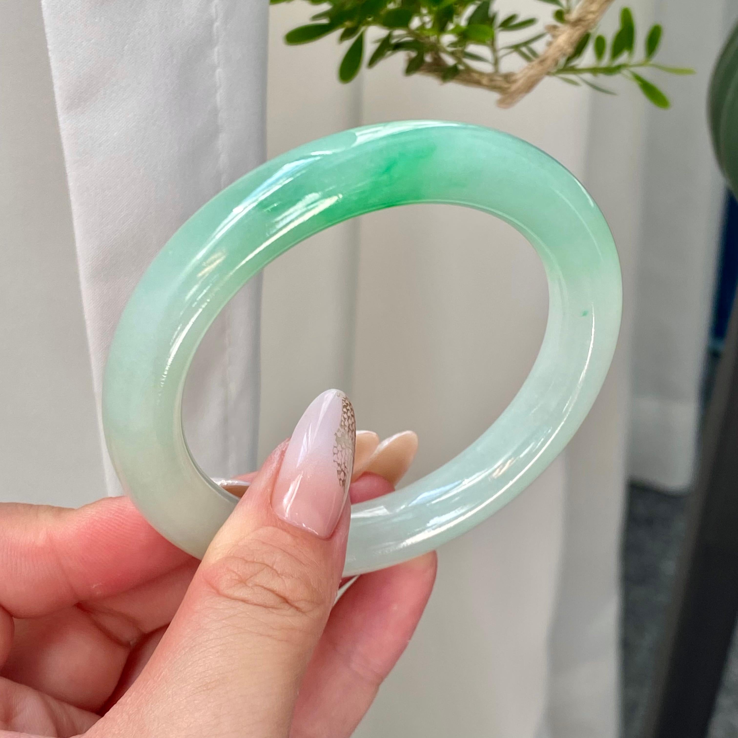 糯冰种晴底飘花圆条手镯（55圈）（yc203838）