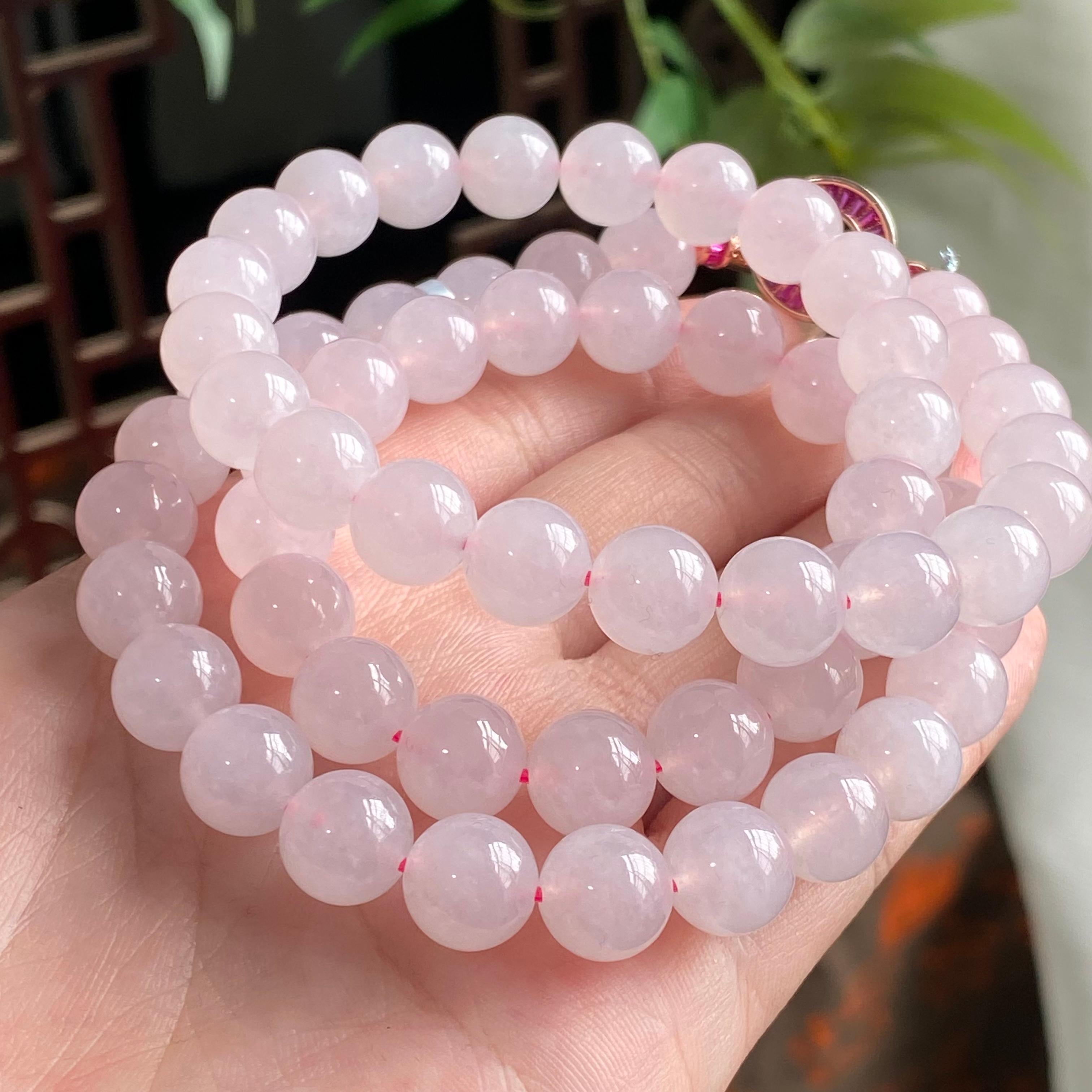 糯冰种粉紫底珠链（62颗）（yc194894）