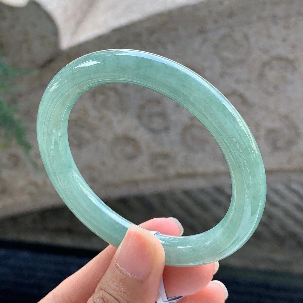 糯种 湖水绿圆条手镯 54.5圈 天然缅甸A货翡翠（yc699566）