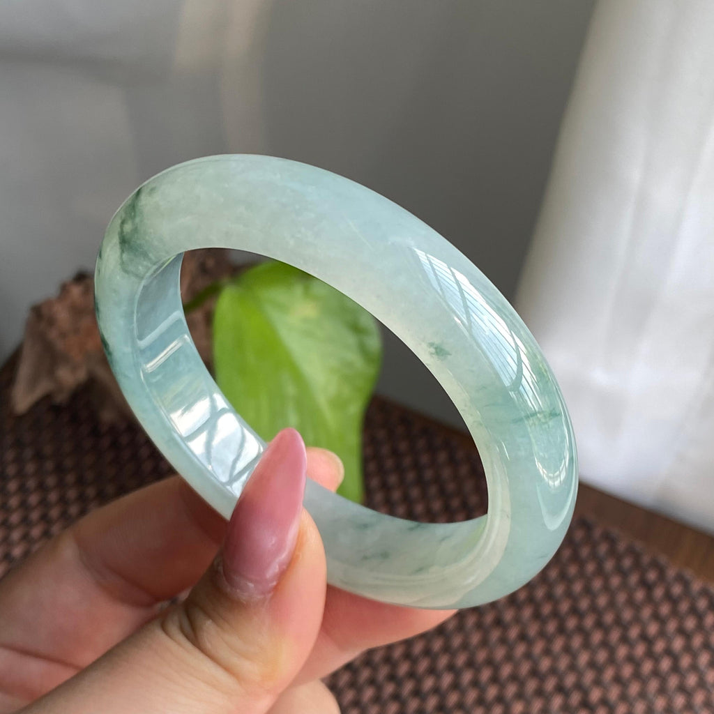 糯冰种飘花正圈手镯（54圈）（yc280885）