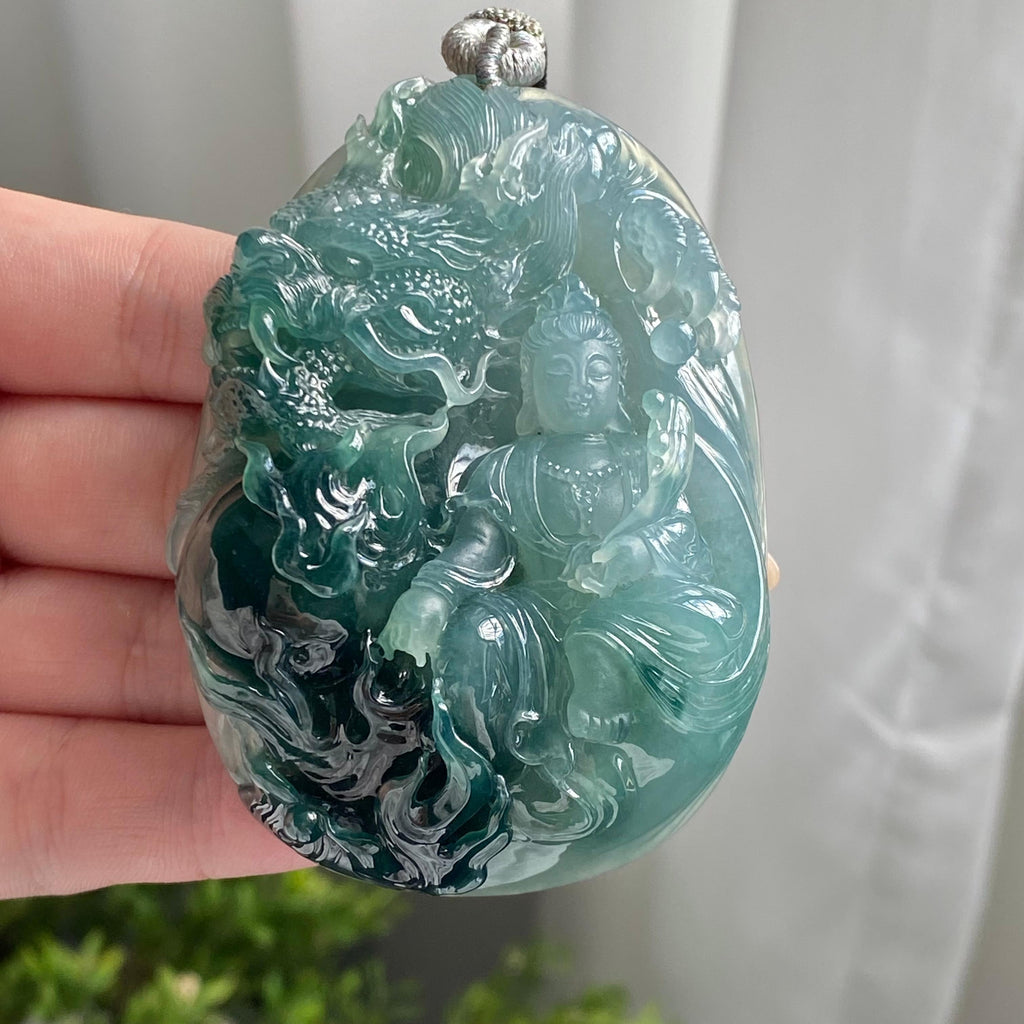 糯冰种蓝底神龙护主牌吊坠（yc214703）