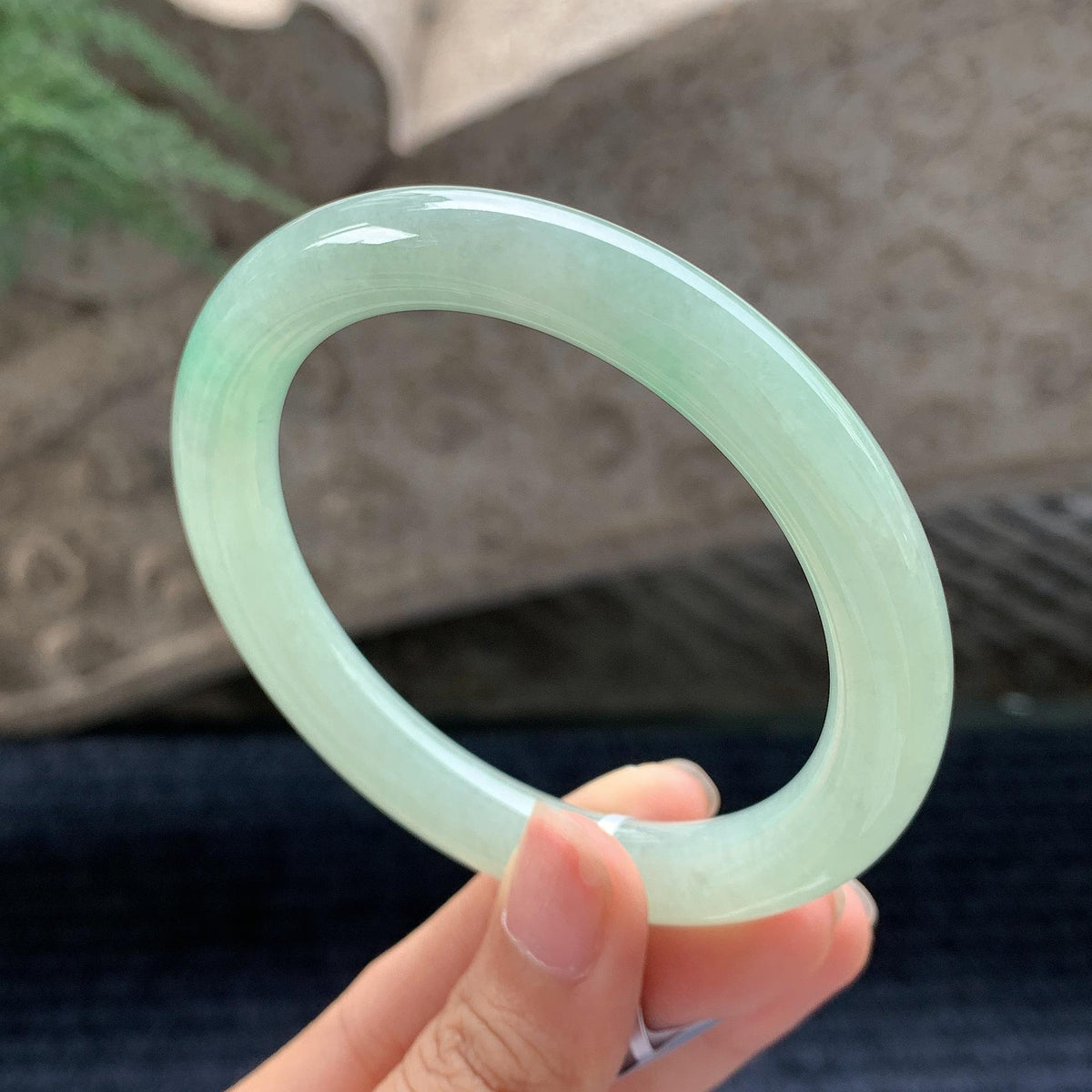 细糯种晴水绿圆条手镯 58.3圈 （yc694796）