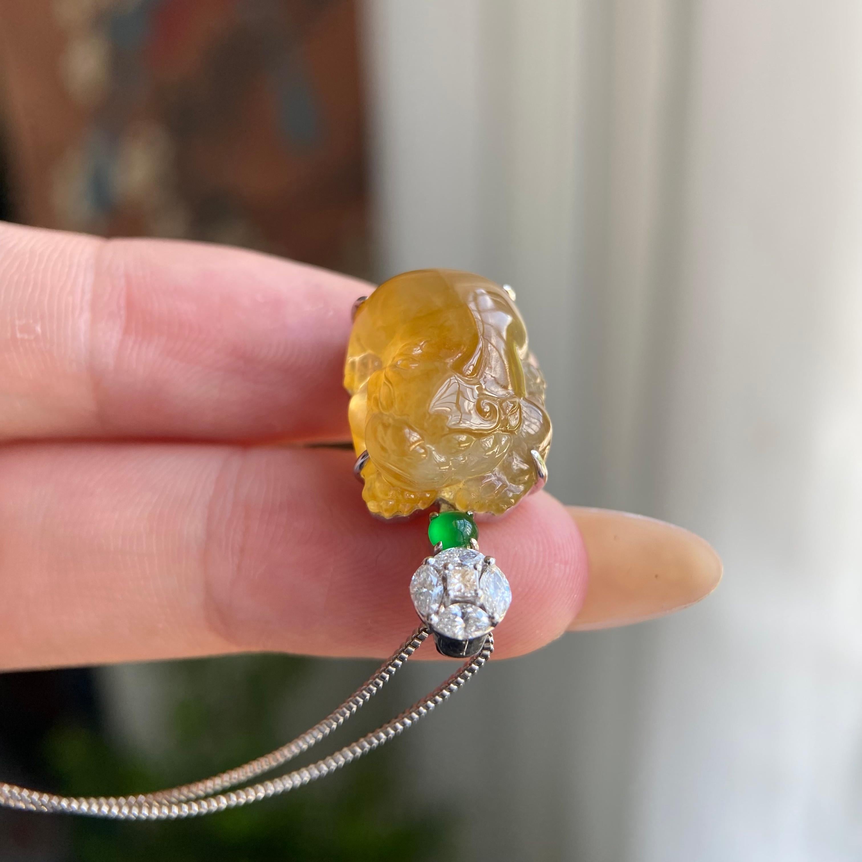 18k金钻镶冰种黄翡貔貅吊坠（yc209945）