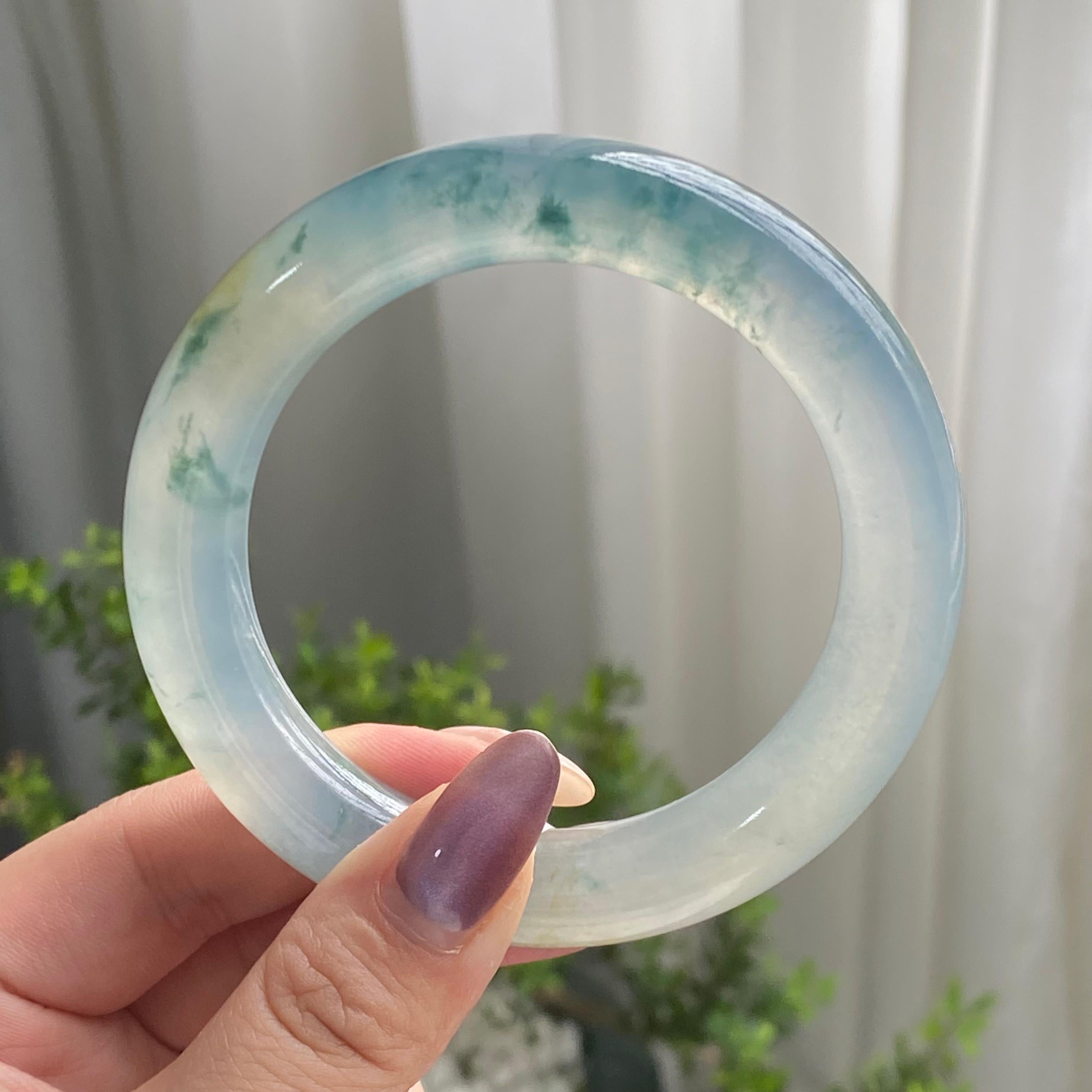 冰种飘花洒金圆条手镯（58圈）（yc199710）