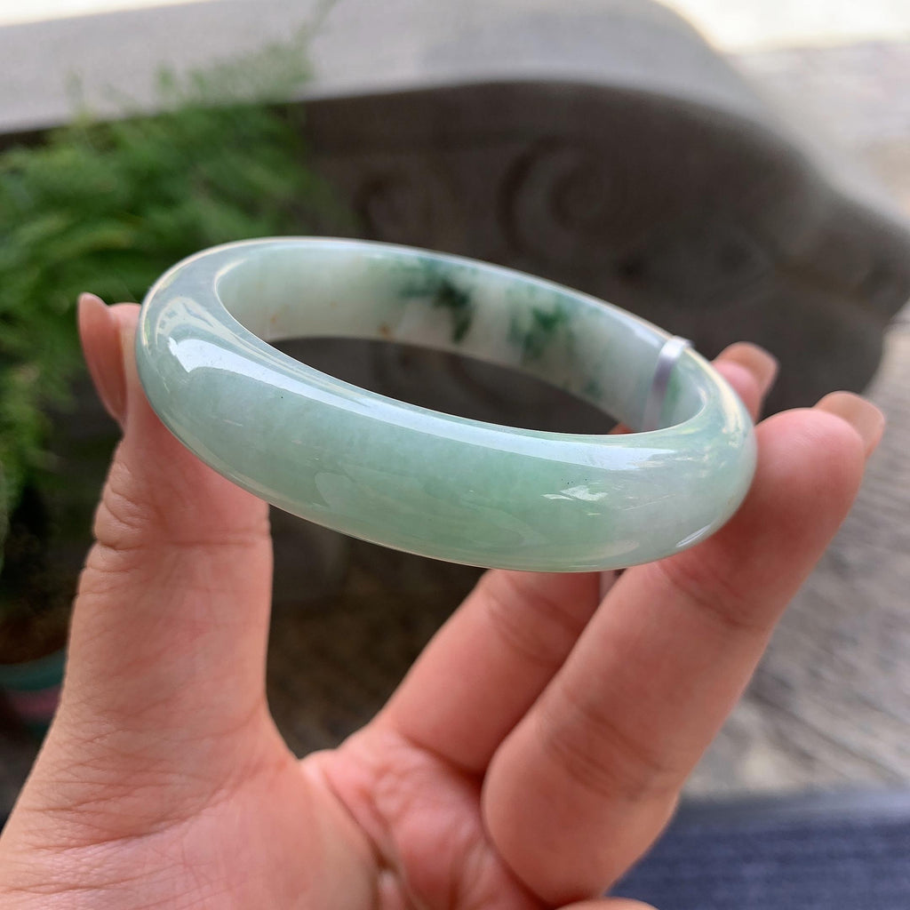 细糯种飘蓝花洒金正圈平安镯 54.4圈口 天然缅甸A货翡翠（yc499792）