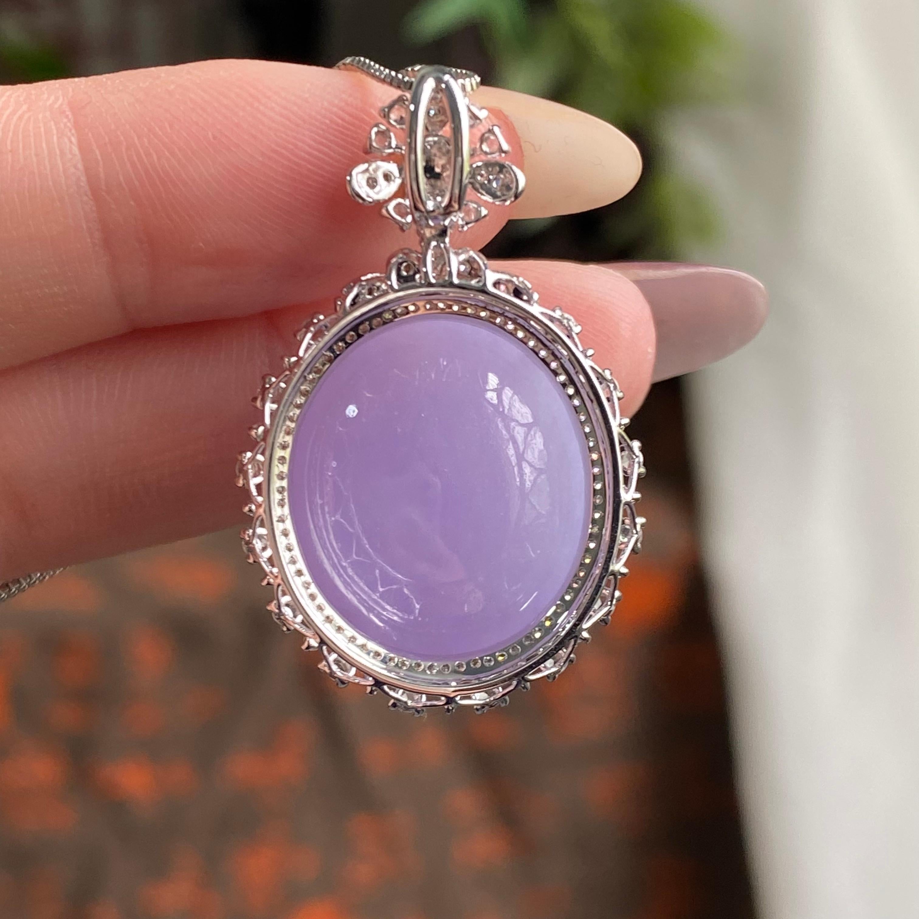 18k金钻镶细糯种紫罗兰蛋面吊坠（yc194932）