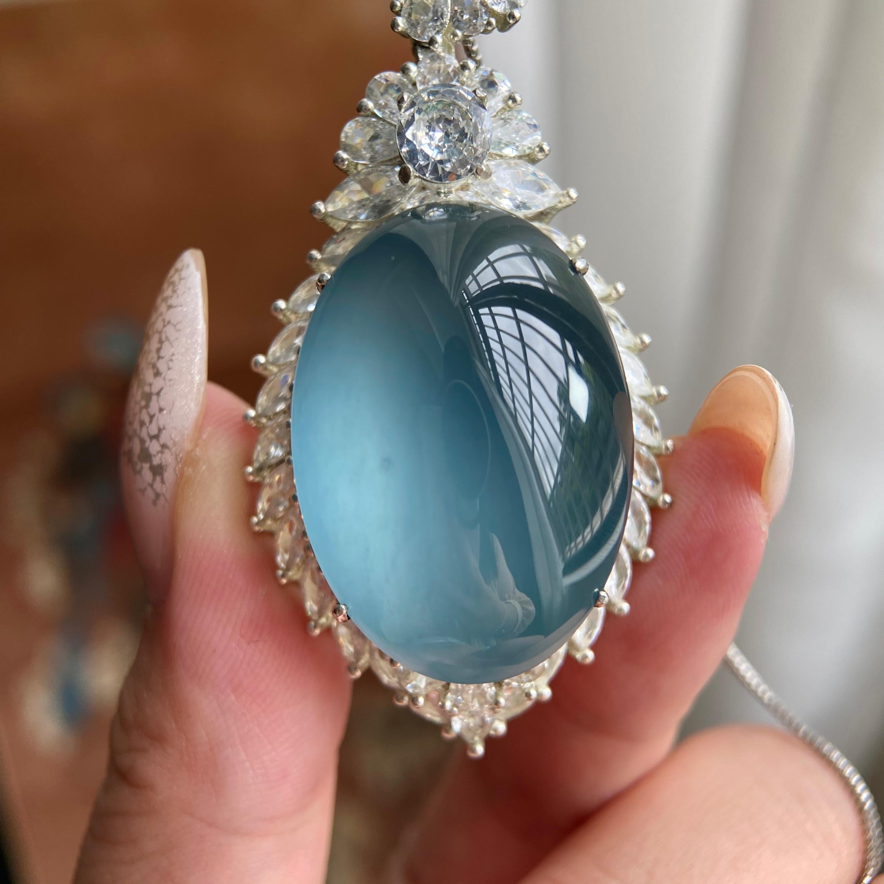 高冰种蓝底椭圆大蛋面吊坠裸石（yc223721）