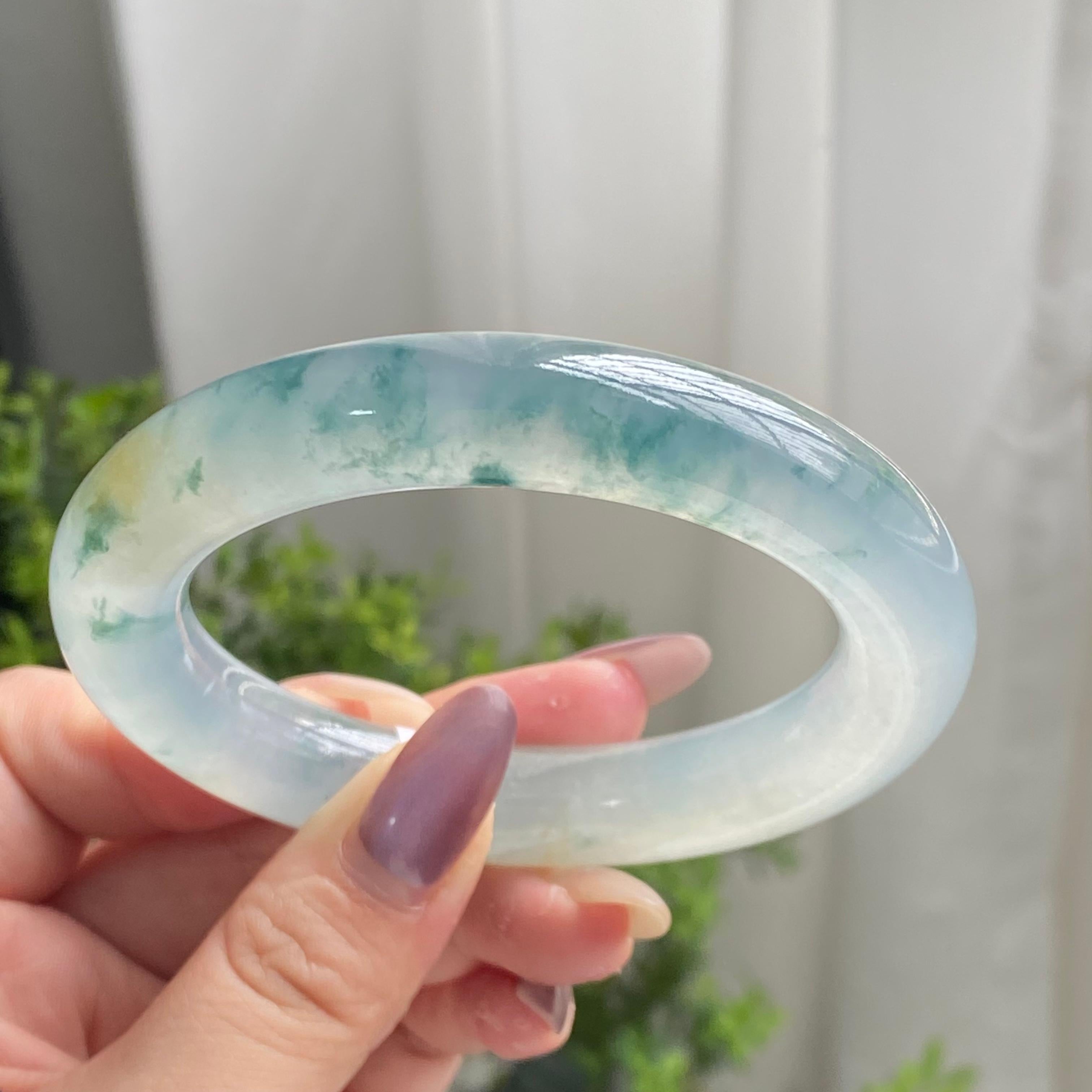 冰种飘花洒金圆条手镯（58圈）（yc199710）