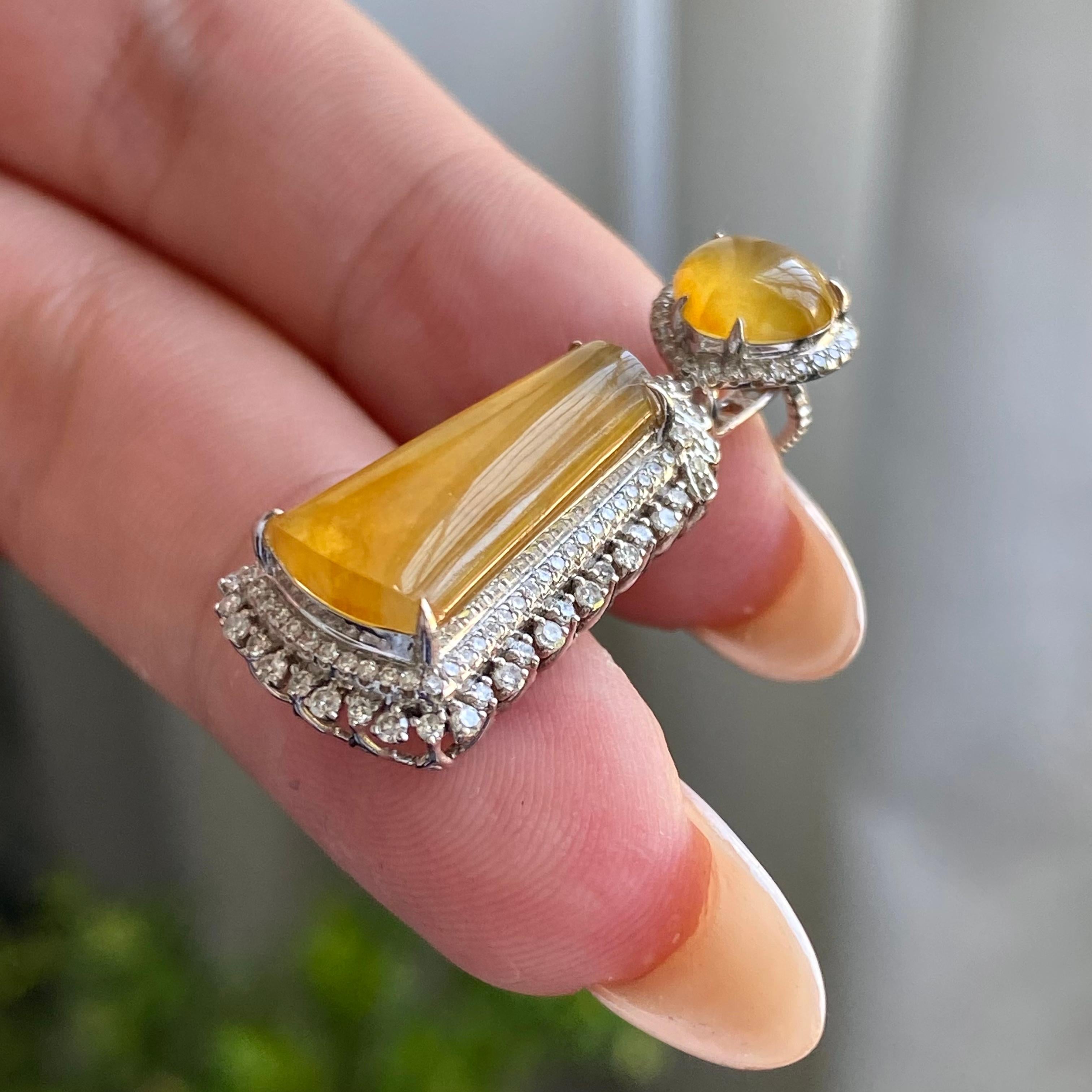 18k金钻镶冰种黄翡无事牌吊坠（yc205099）