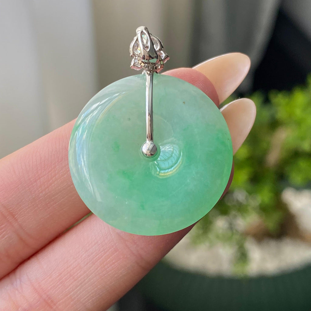 18k金钻镶细糯种飘花平安扣吊坠（yc206560）