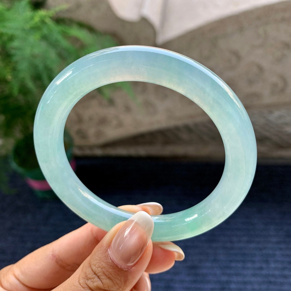 糯冰种蓝晴水圆条手镯（56.8mm）（yc079334）