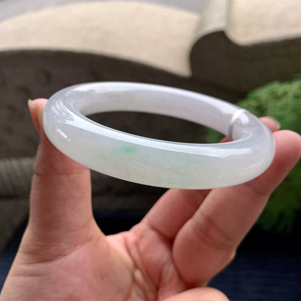 细糯种飘绿圆条手镯（57mm）（yc101928）