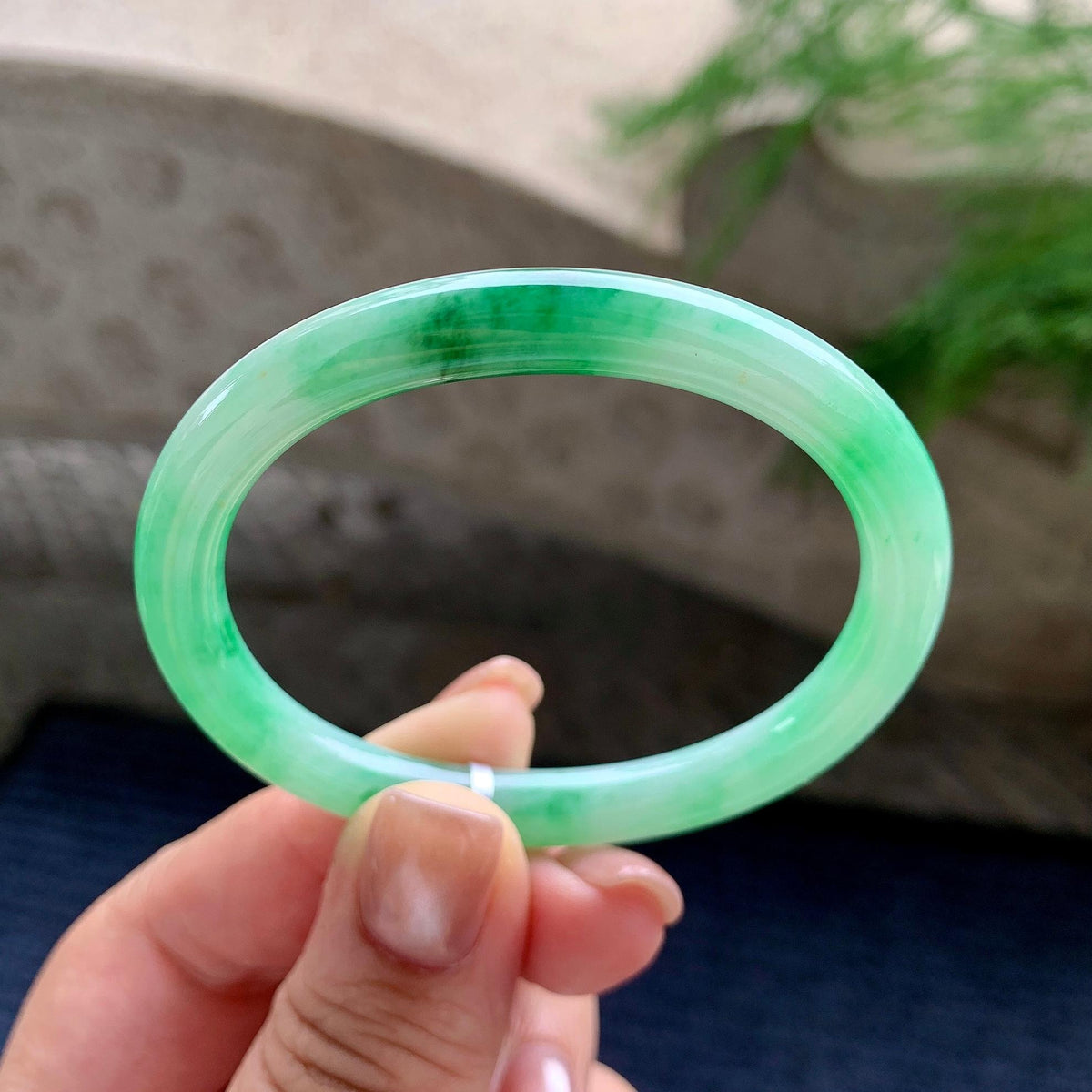 细糯种飘绿花贵妃手镯 52.6圈口 天然缅甸A货翡翠（yc703288）