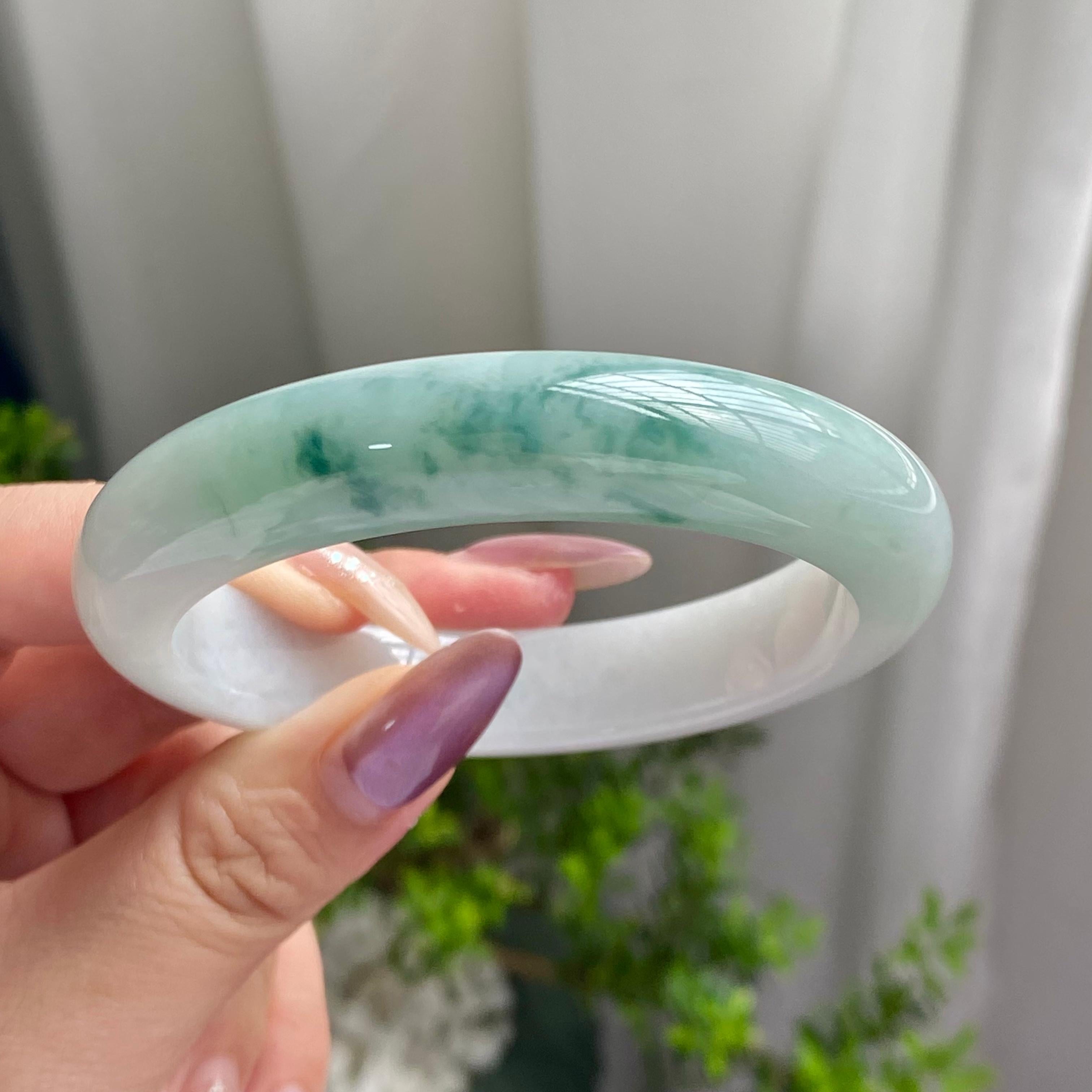 细糯种蓝底飘花平安镯（58圈）（yc201916）