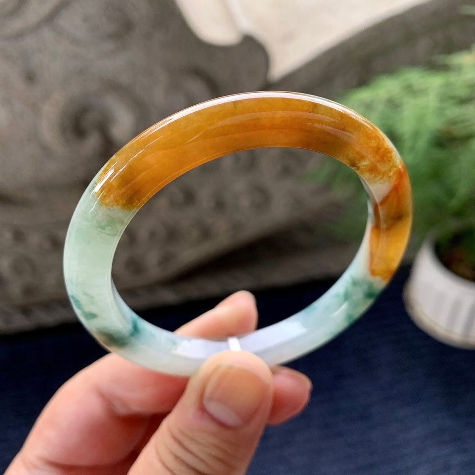 细糯种黄翡飘花平安镯（54.2mm）（yc091796）