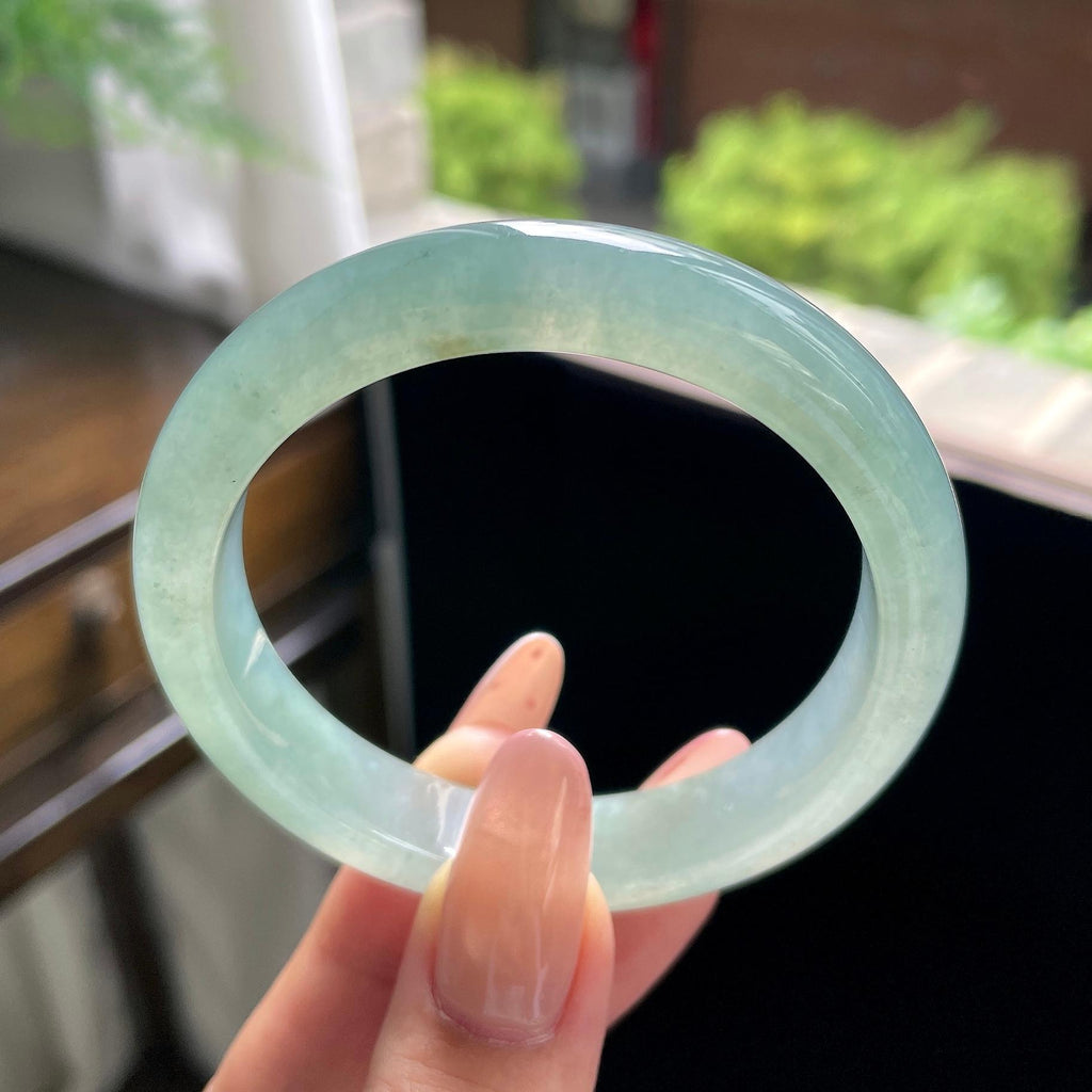 糯冰种油青色冰油青湖水绿正圈平安镯 55圈 天然缅甸A货翡翠（yc703274）