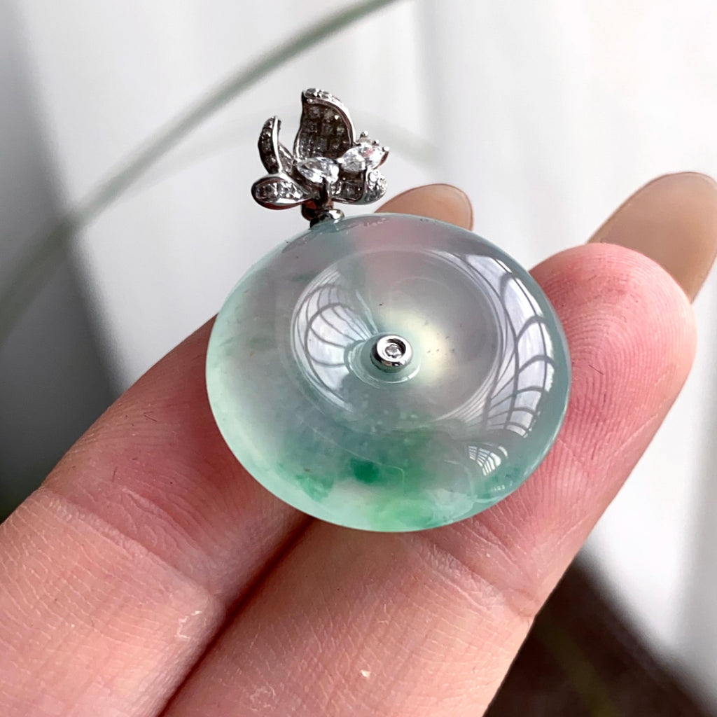 18k金钻镶冰种飘花平安扣吊坠（yc250329）