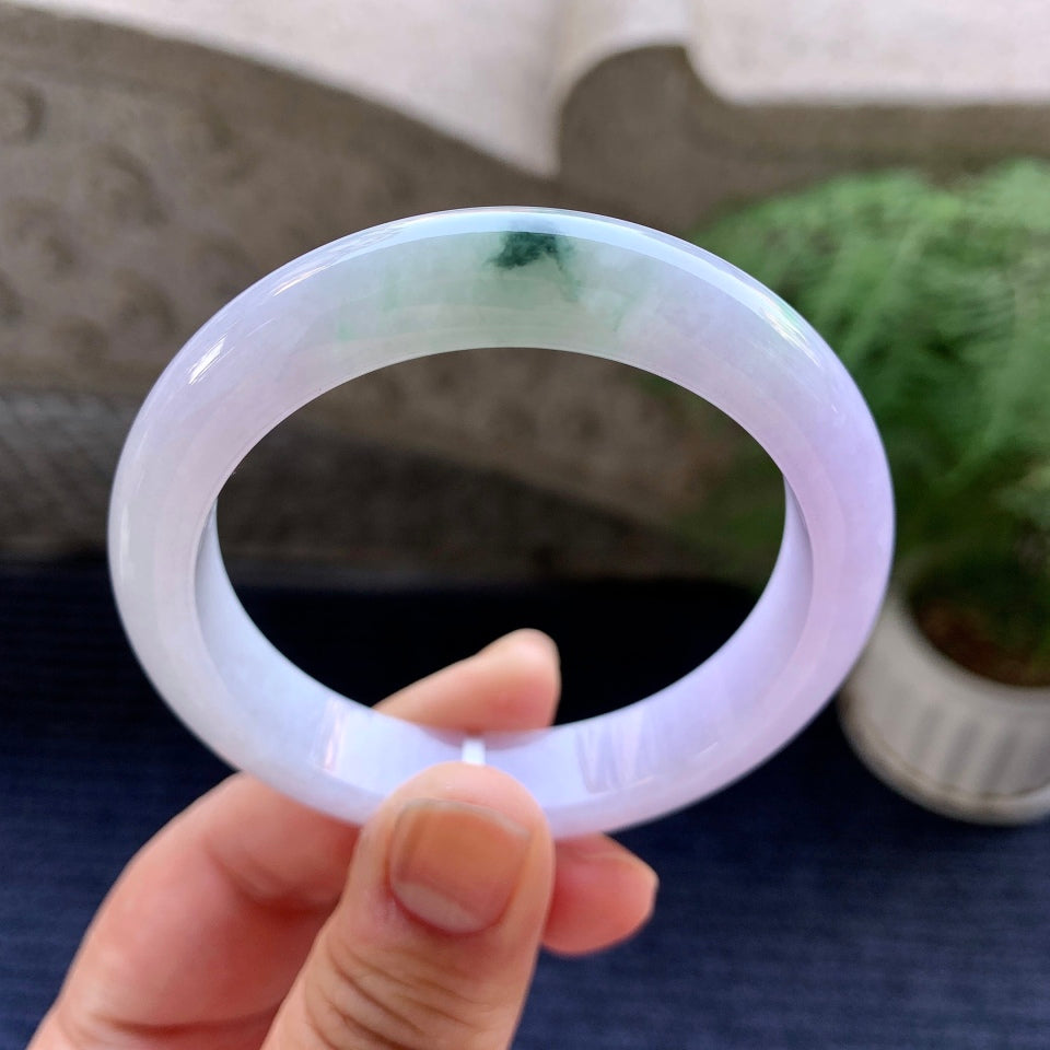 细糯种淡紫罗兰飘花平安镯（53.2mm）（yc079378）